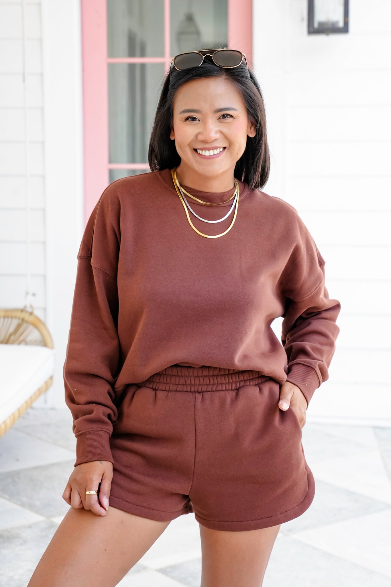 Door Buster! Zenana Fleece Long Sleeve Sweatshirt & Shorts Set
