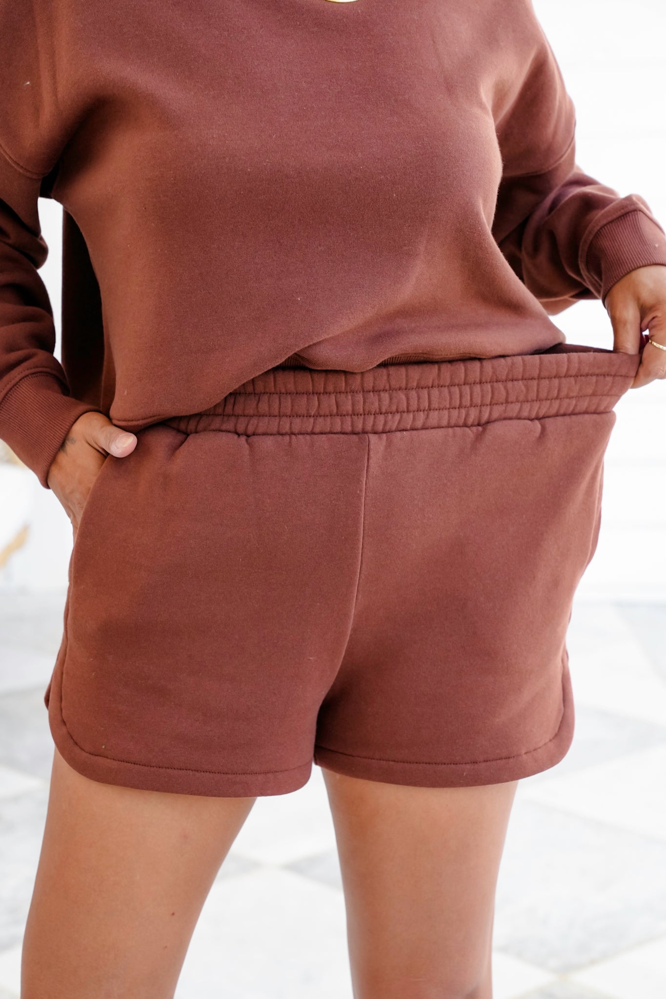 Door Buster! Zenana Fleece Long Sleeve Sweatshirt & Shorts Set