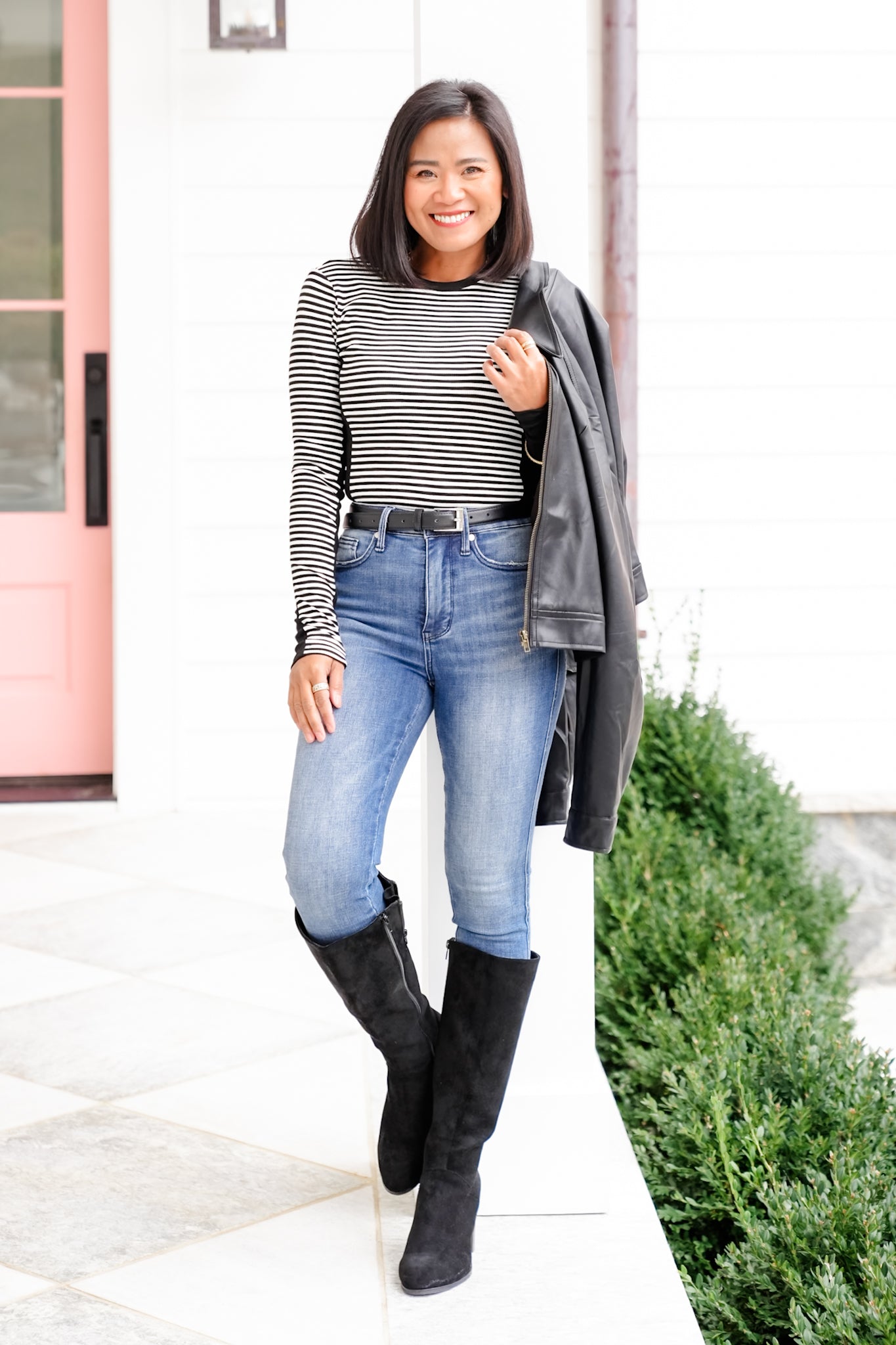 Stripe Long Sleeve Top with Contrast