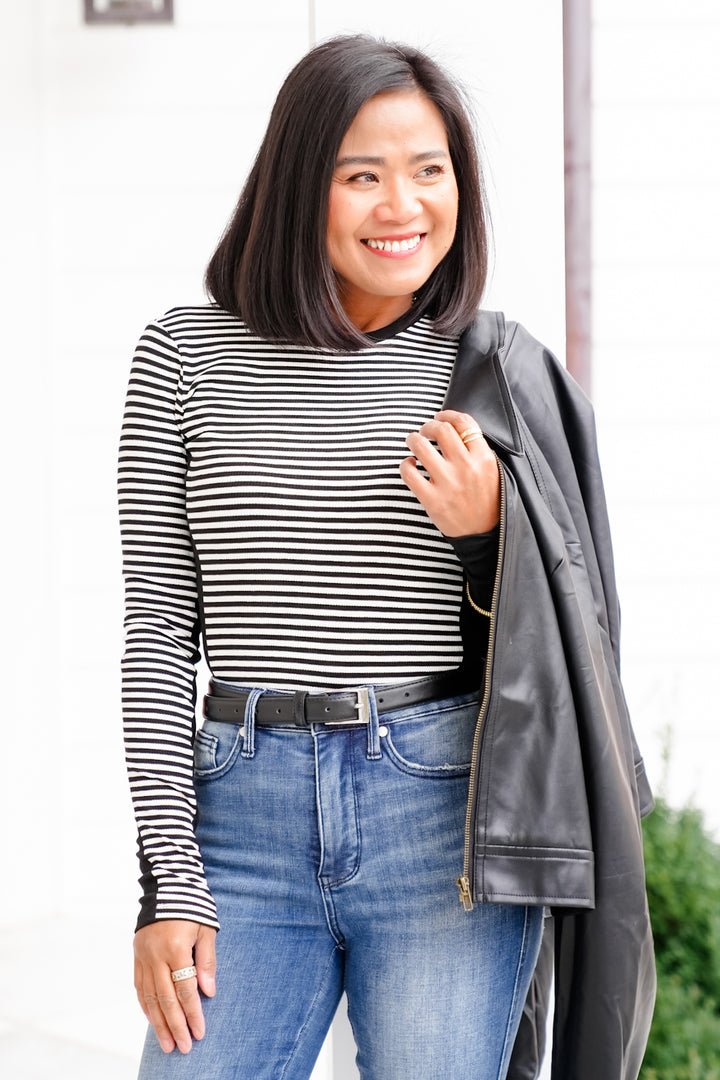 Stripe Long Sleeve Top with Contrast