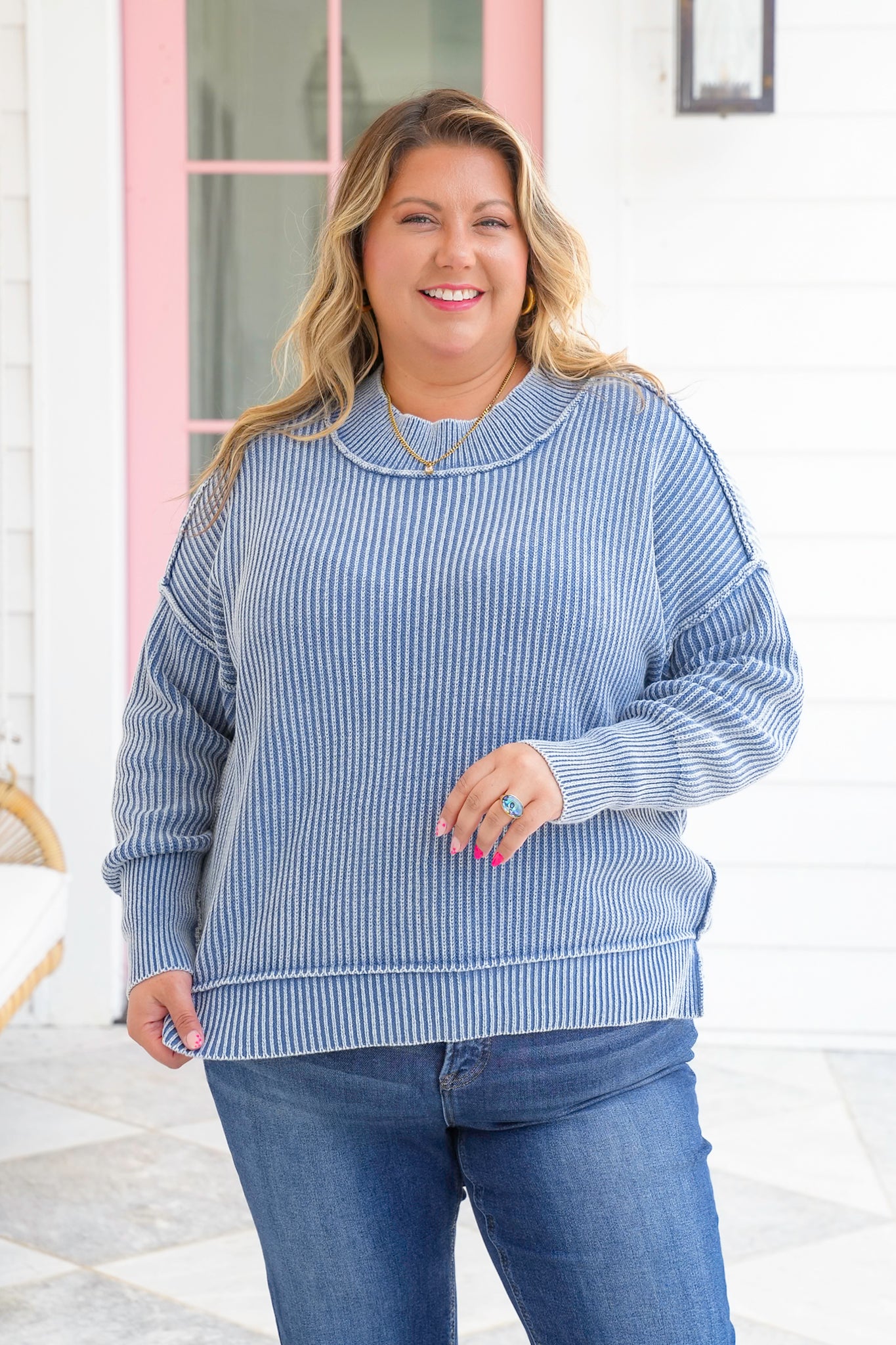 Washed Side Slit Oversized Sweater