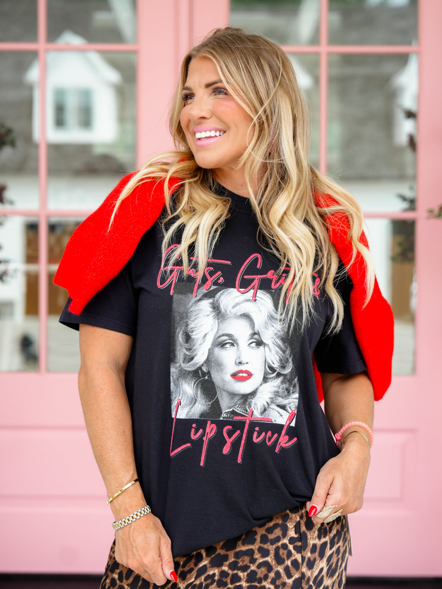 Plus/Reg Short Sleeve Dolly Guts, Grit and Lipstick Graphic Tee - Freckled Poppy