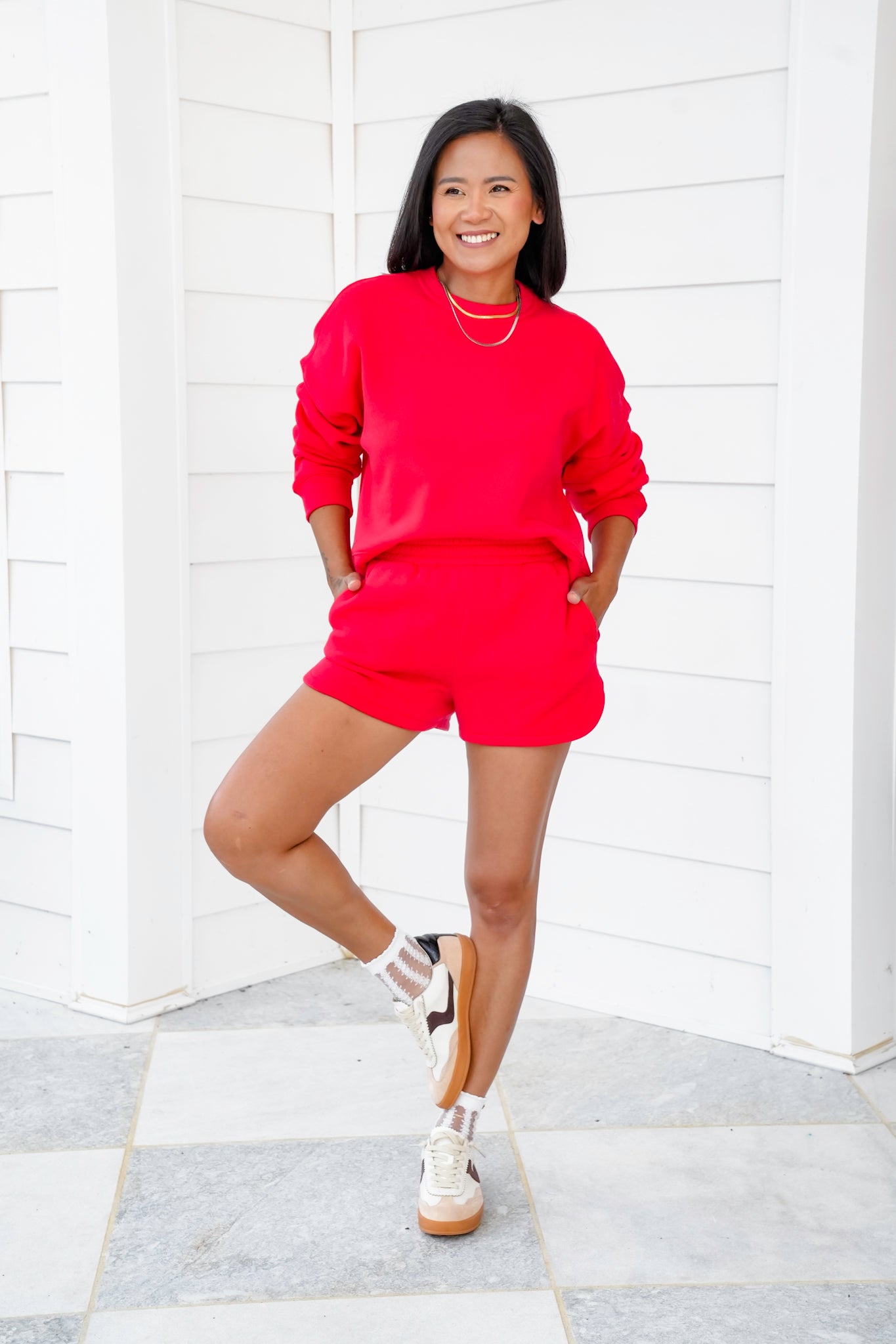 Door Buster! Zenana Fleece Long Sleeve Sweatshirt & Shorts Set