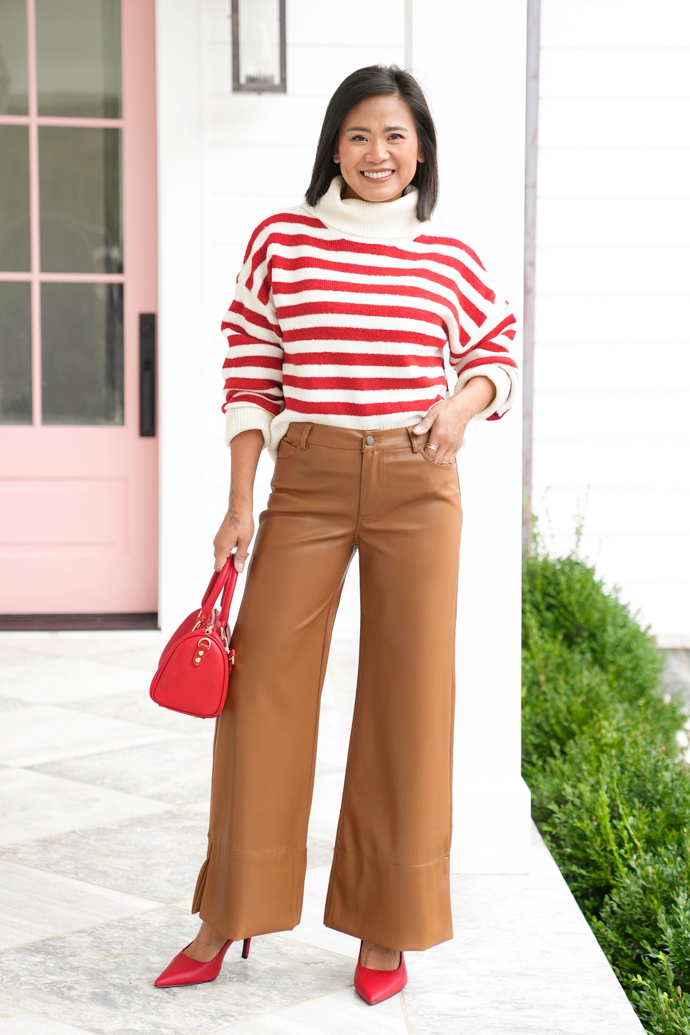 Vegan Leather Mid Rise Wide Leg Pants