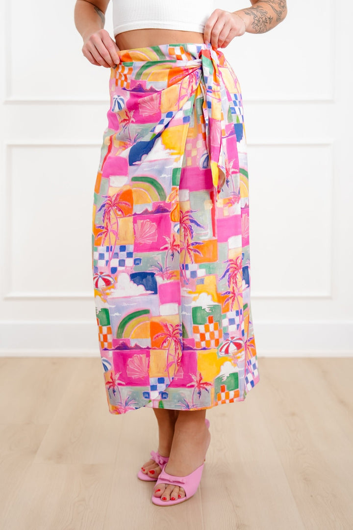 Tropical Print Midi Wrap Skirt - Freckled Poppy