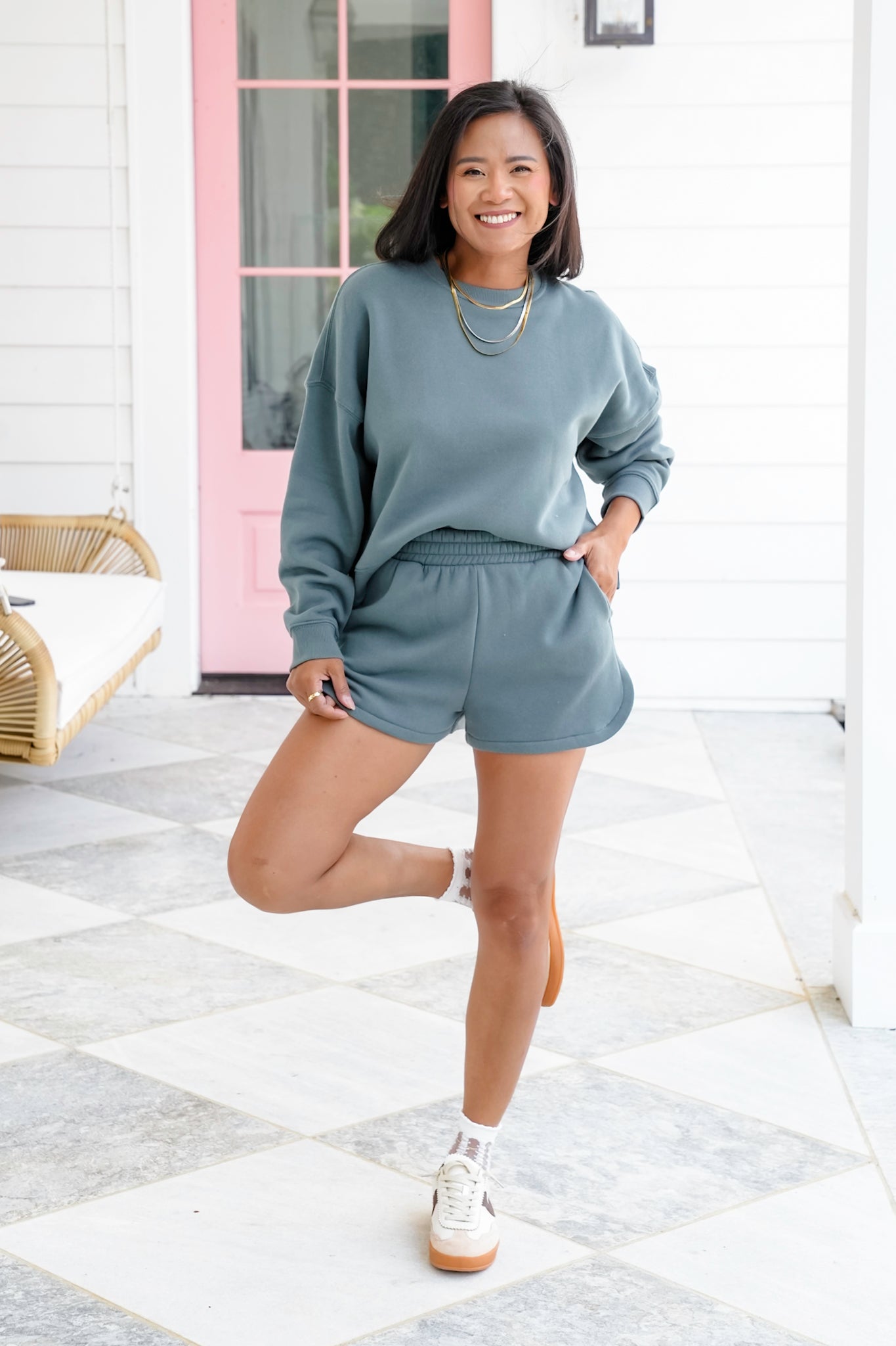 Door Buster! Zenana Fleece Long Sleeve Sweatshirt & Shorts Set
