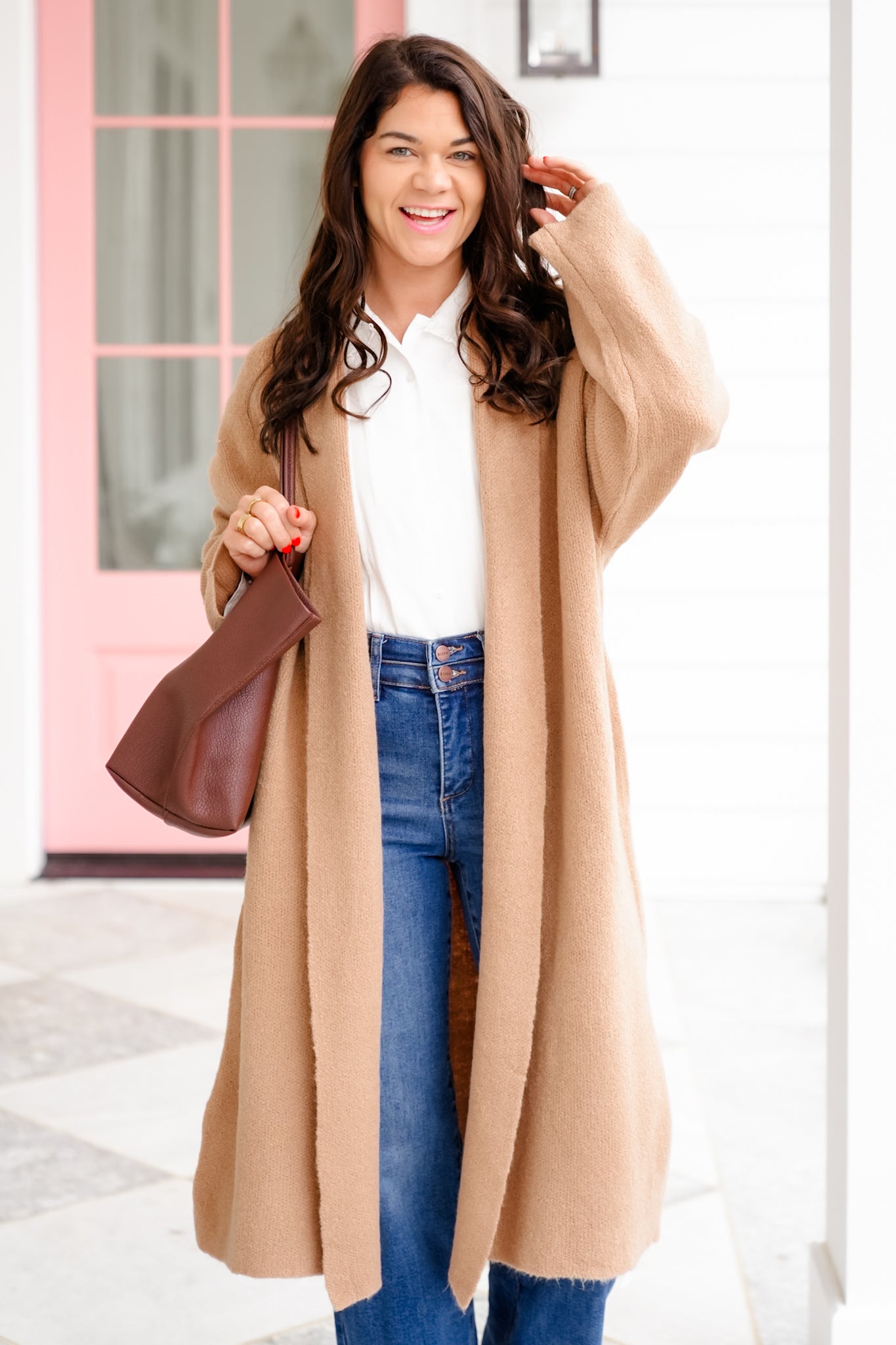 Long Sleeve Long Cardigan with Side Pockets
