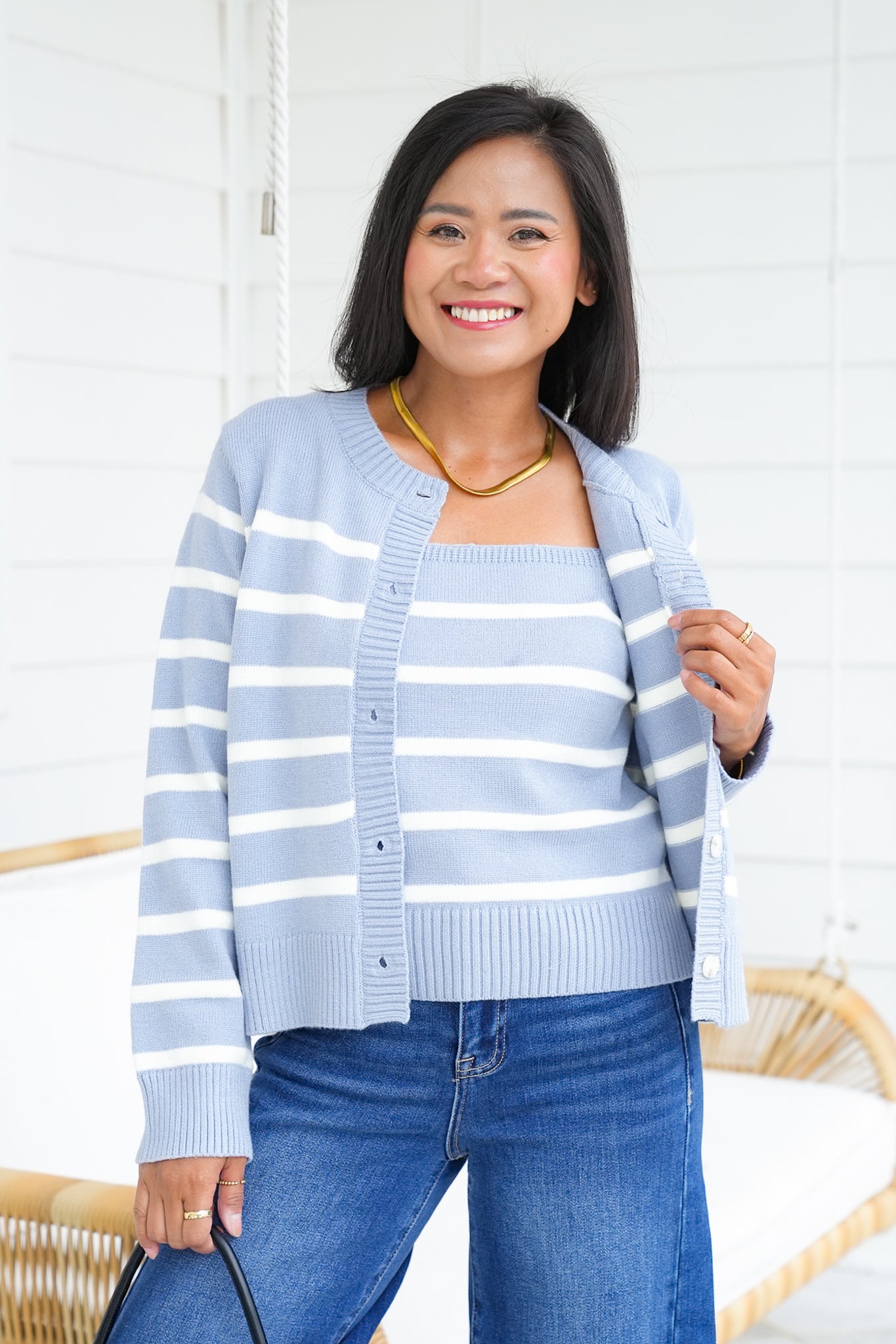 Striped Cami and Cardigan Set