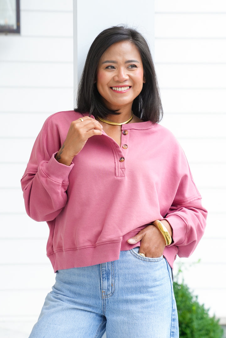 Long Sleeve Henley Sweatshirt Top