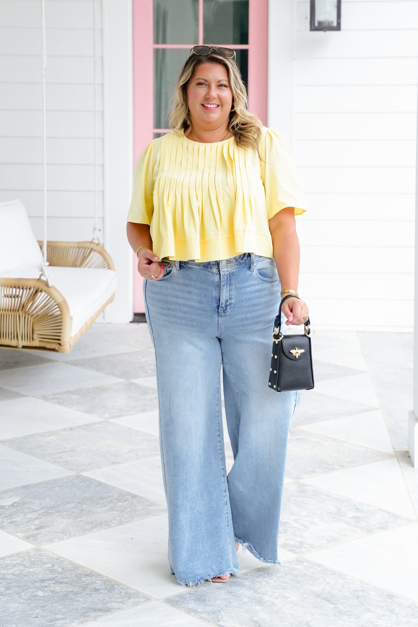 Short Sleeve Round Neck Top with Pintuck Detail