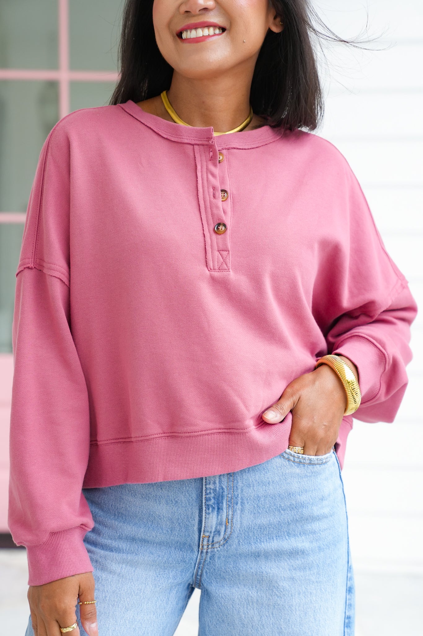 Long Sleeve Henley Sweatshirt Top