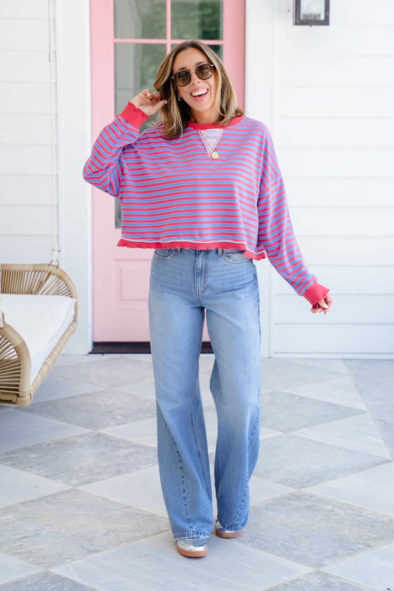 Striped Long Sleeve Round Neck Top