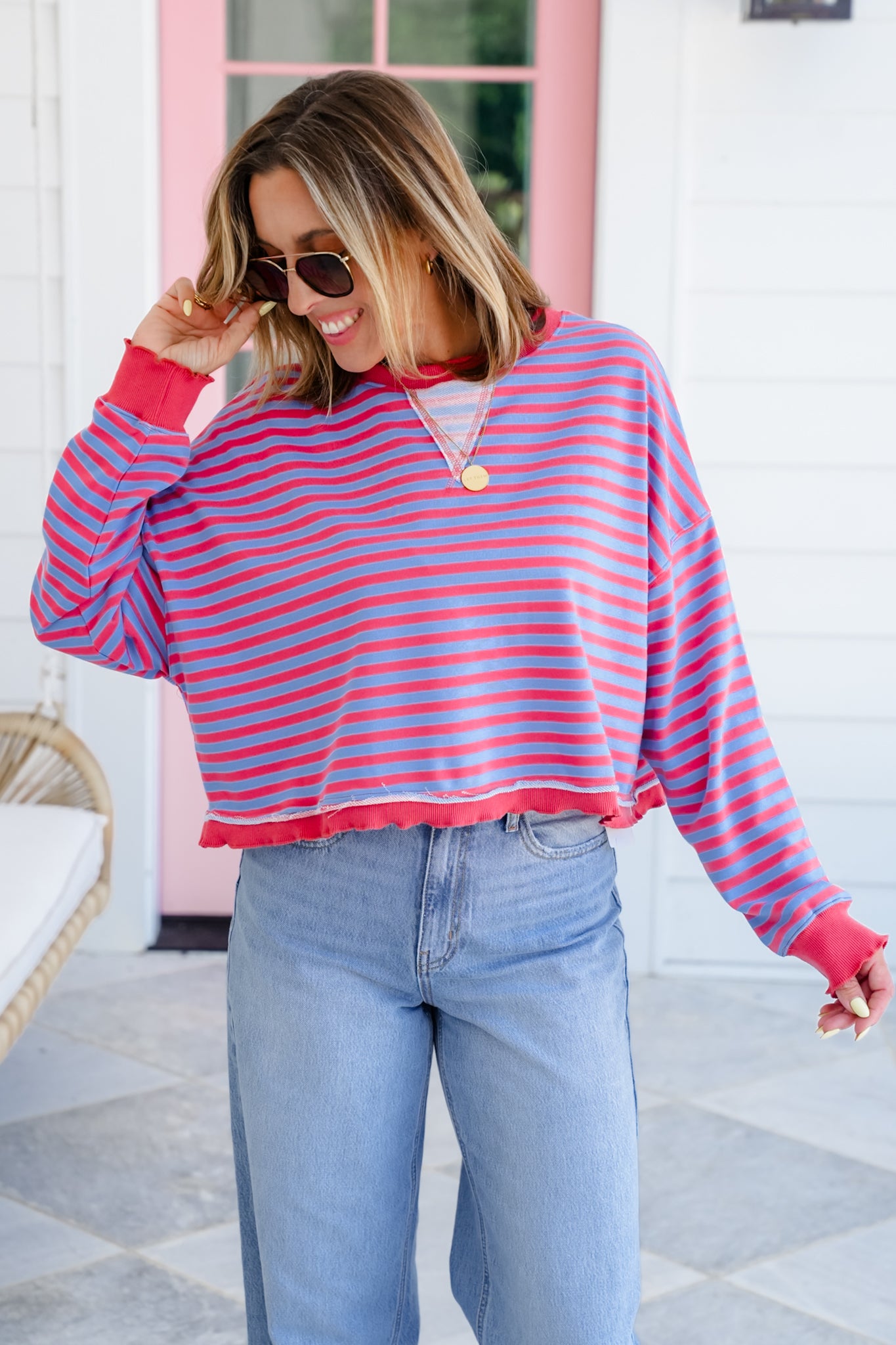 Striped Long Sleeve Round Neck Top