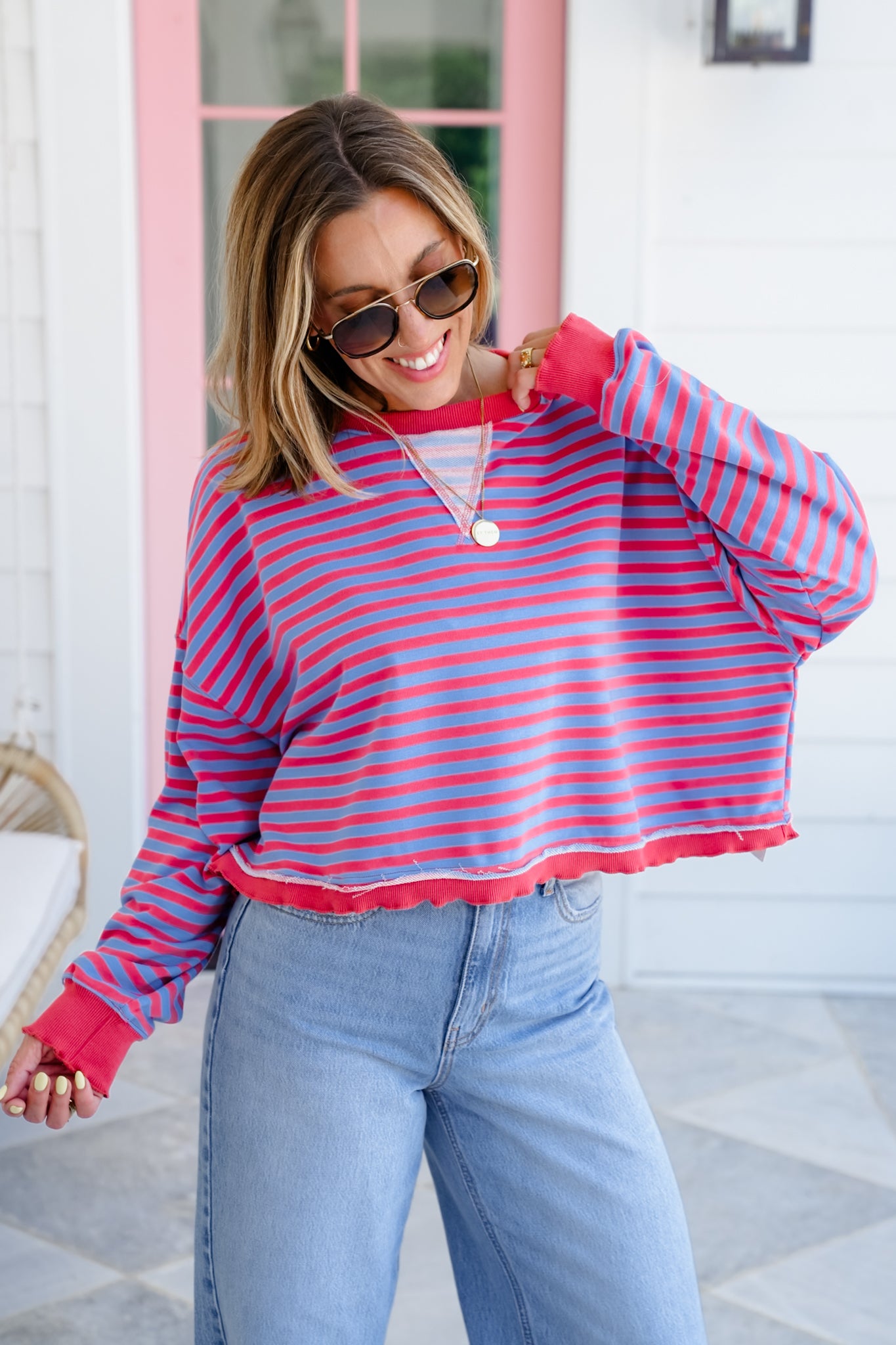 Striped Long Sleeve Round Neck Top