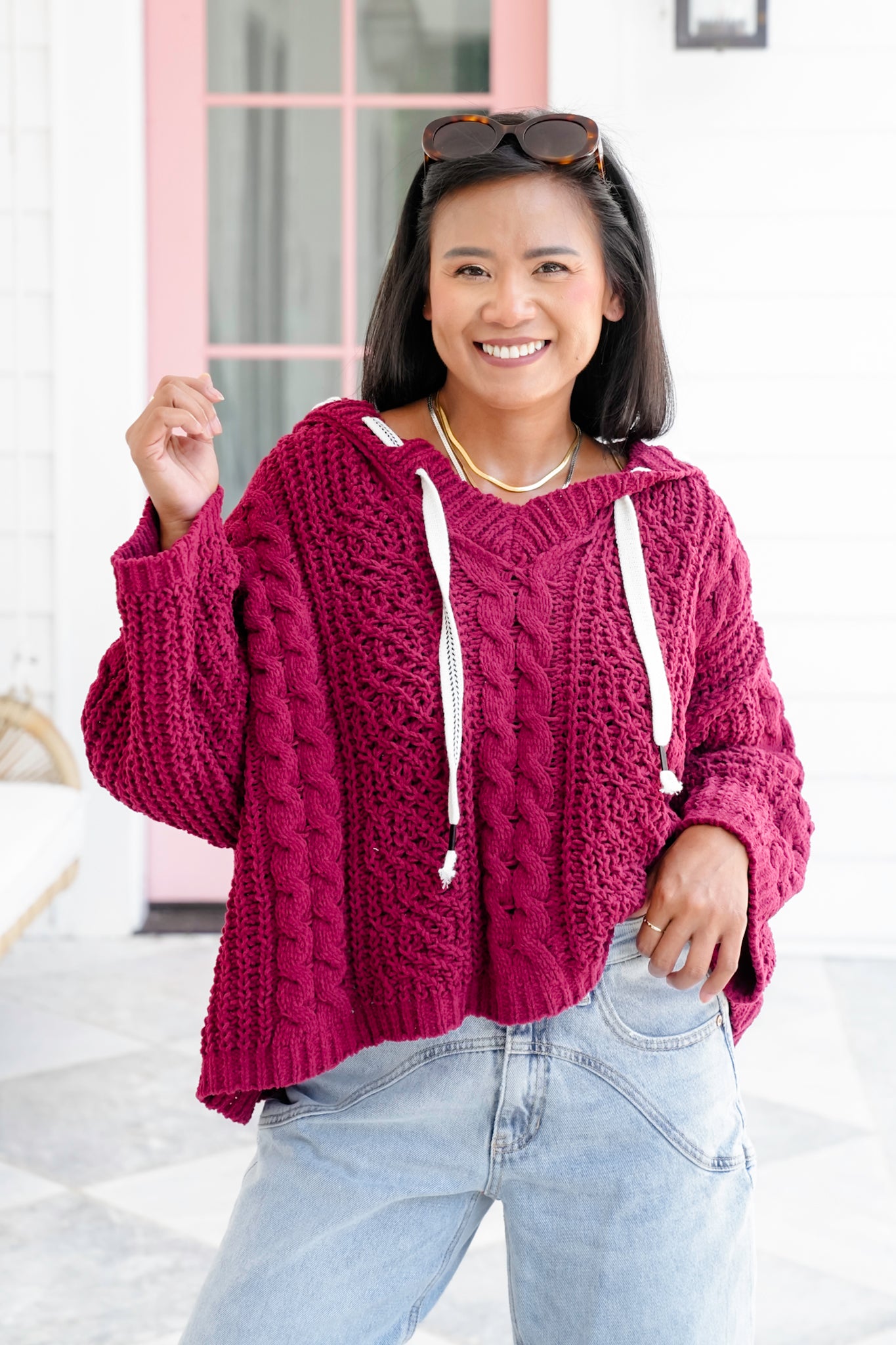 Luxurious Cable Drawstring Hooded Sweater