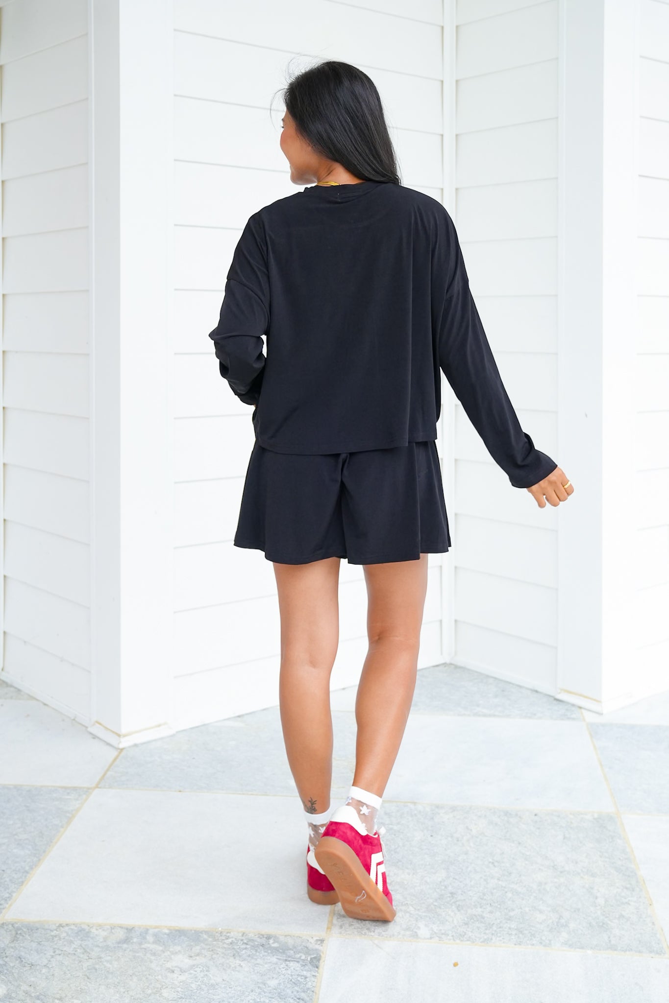 Knit Long Sleeve Top and Flare Short Set
