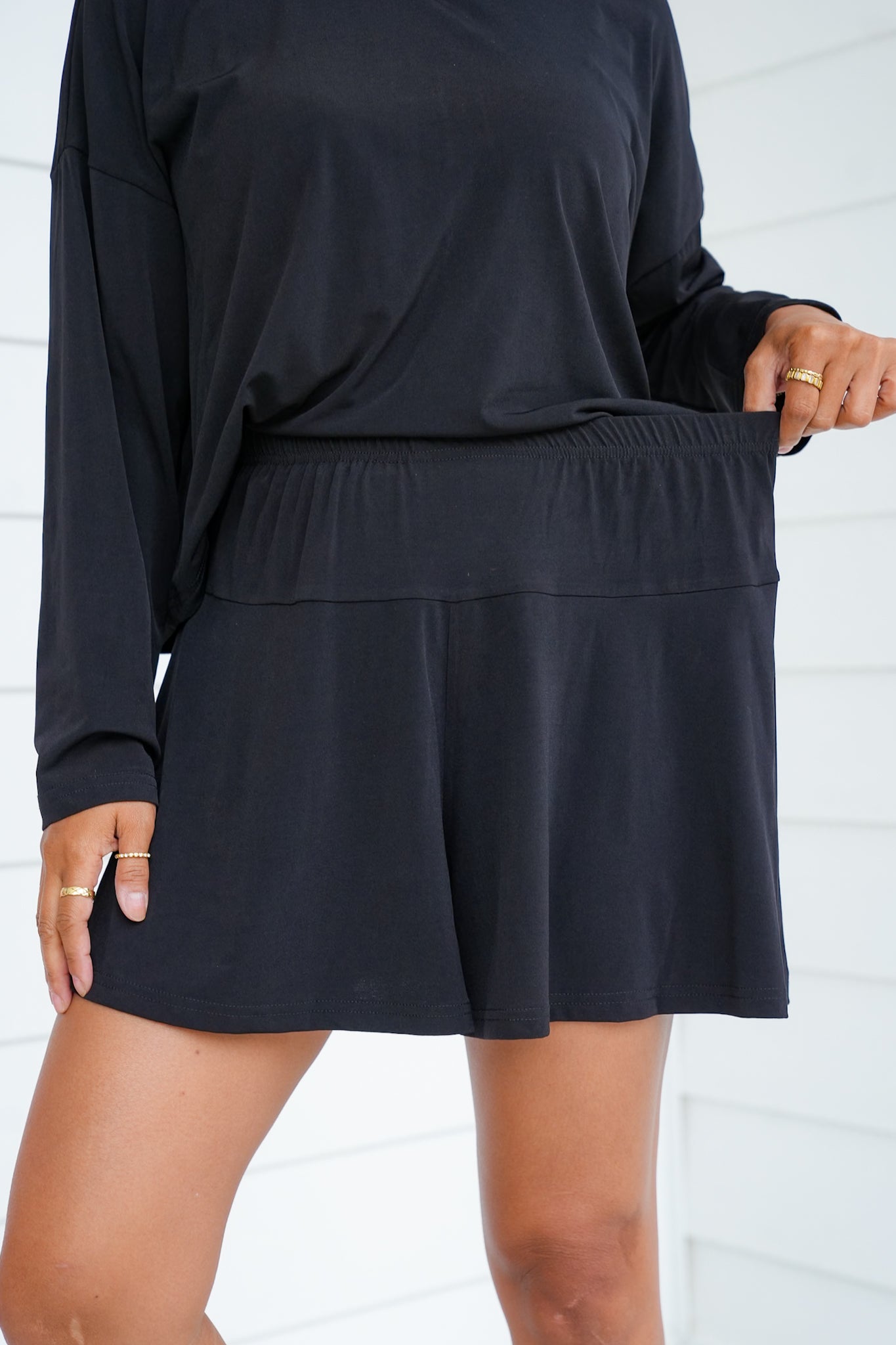 Knit Long Sleeve Top and Flare Short Set
