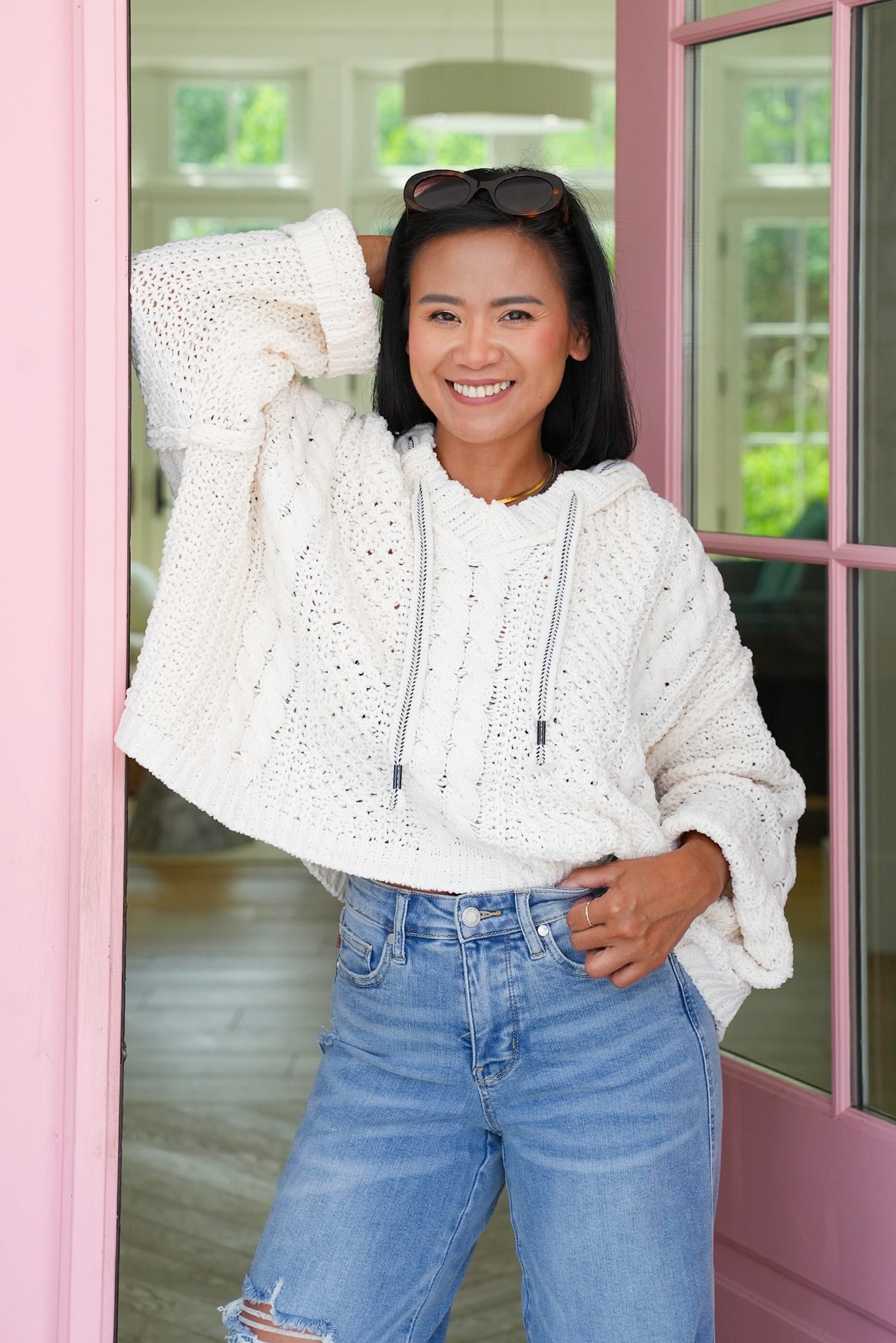 Luxurious Cable Drawstring Hooded Sweater