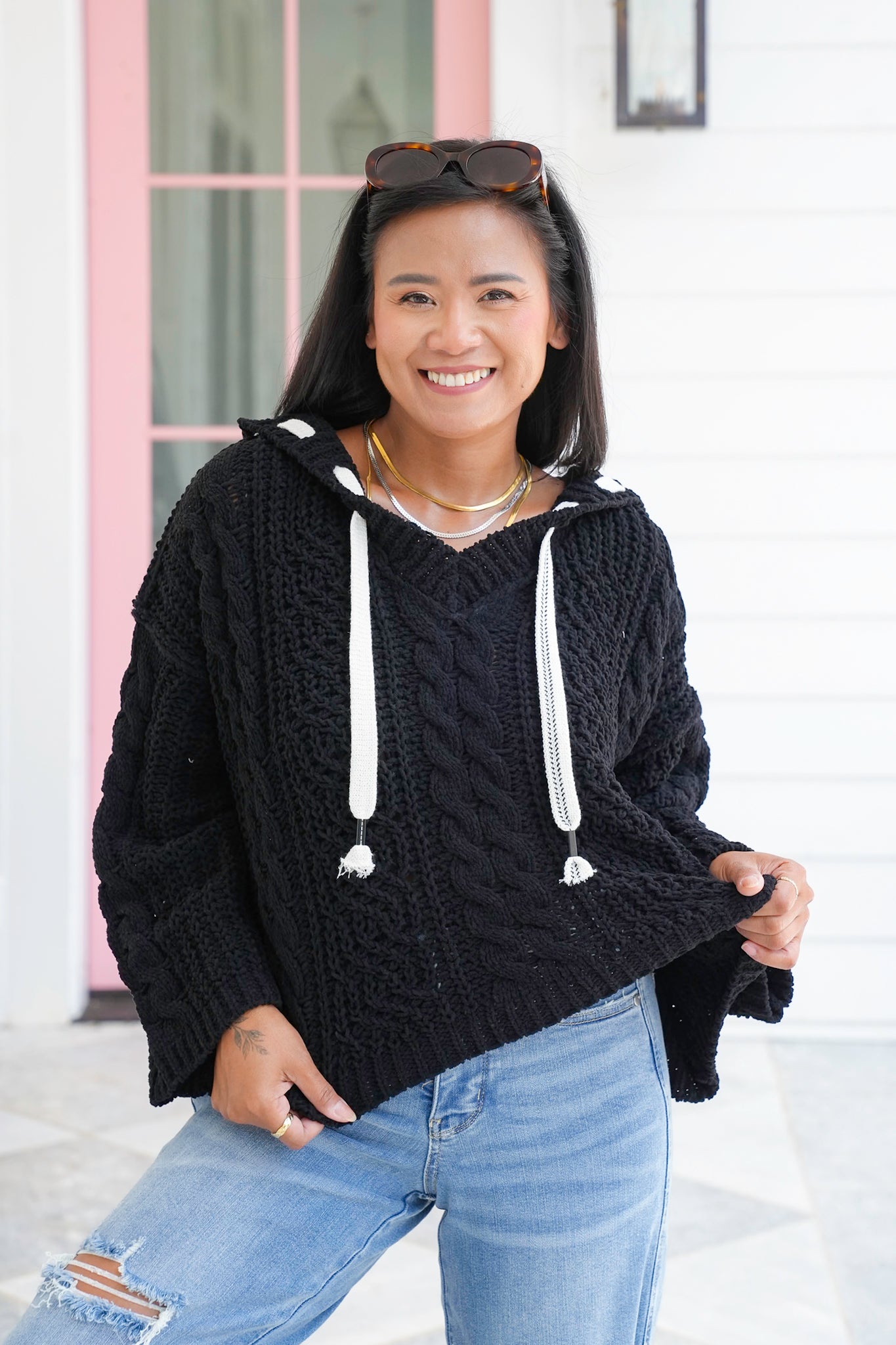 Luxurious Cable Drawstring Hooded Sweater