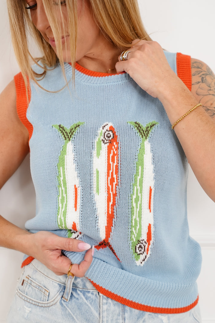 Knit Sweater Vest with Sardine
