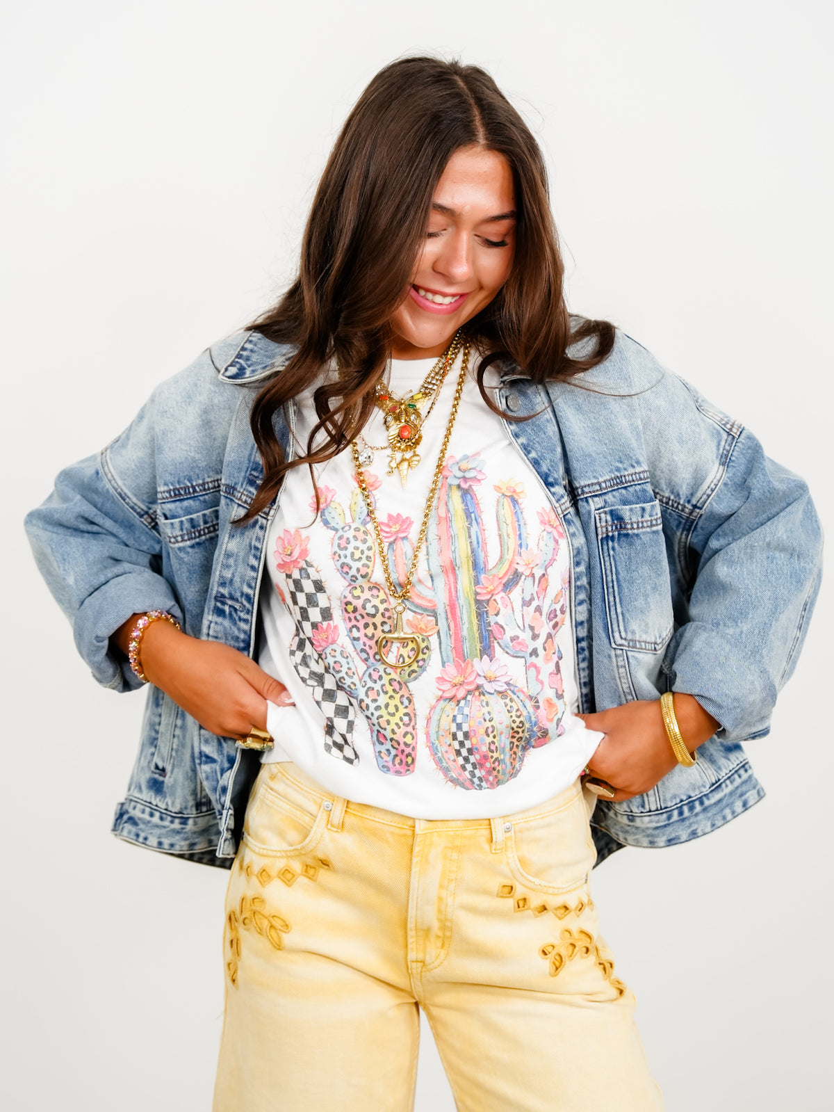 Plus/Reg Short Sleeve Painted Desert Mixed Pattern Western Graphic Tee