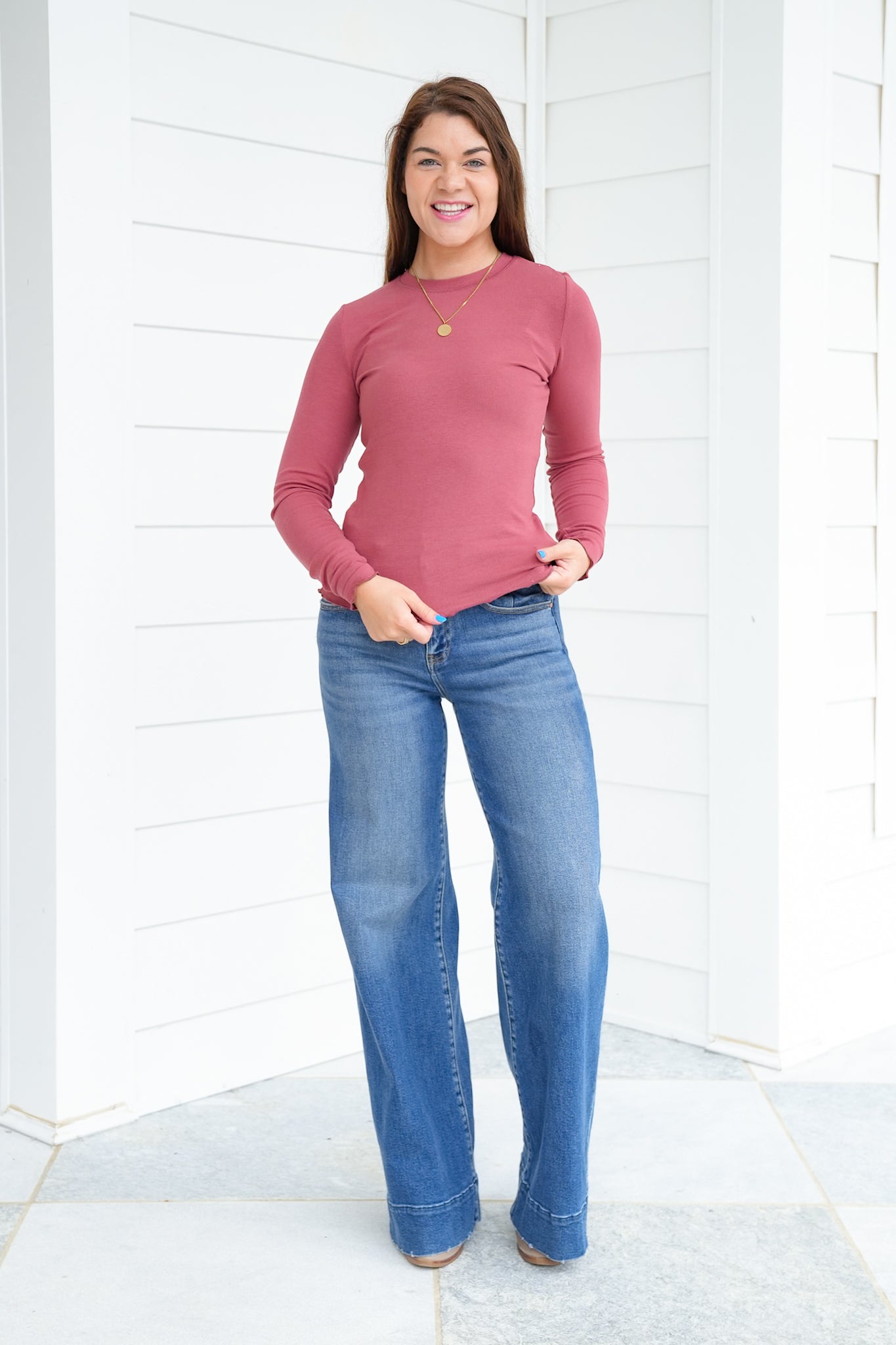 Basic Ribbed Long Sleeve Knit Top