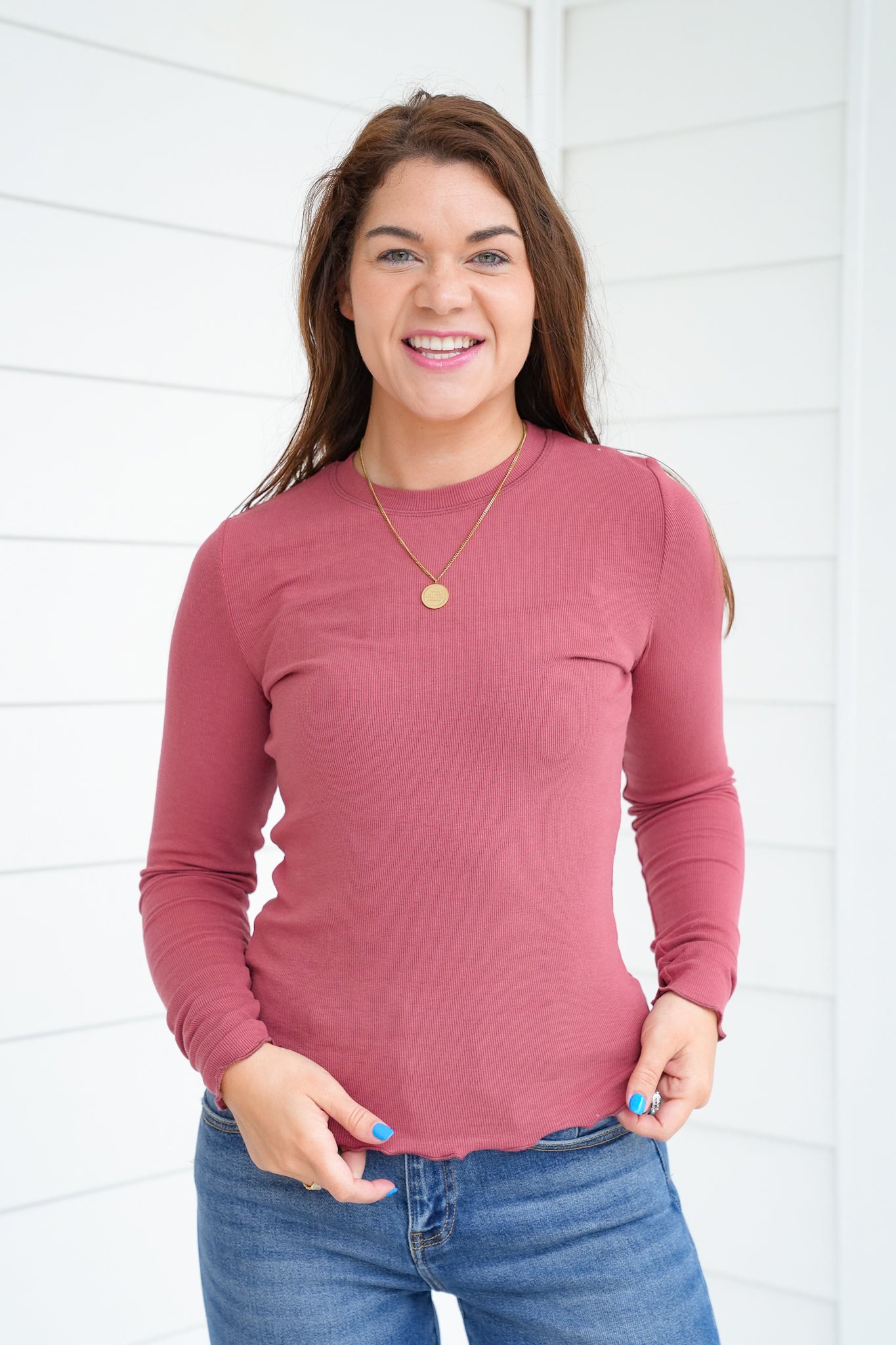 Basic Ribbed Long Sleeve Knit Top