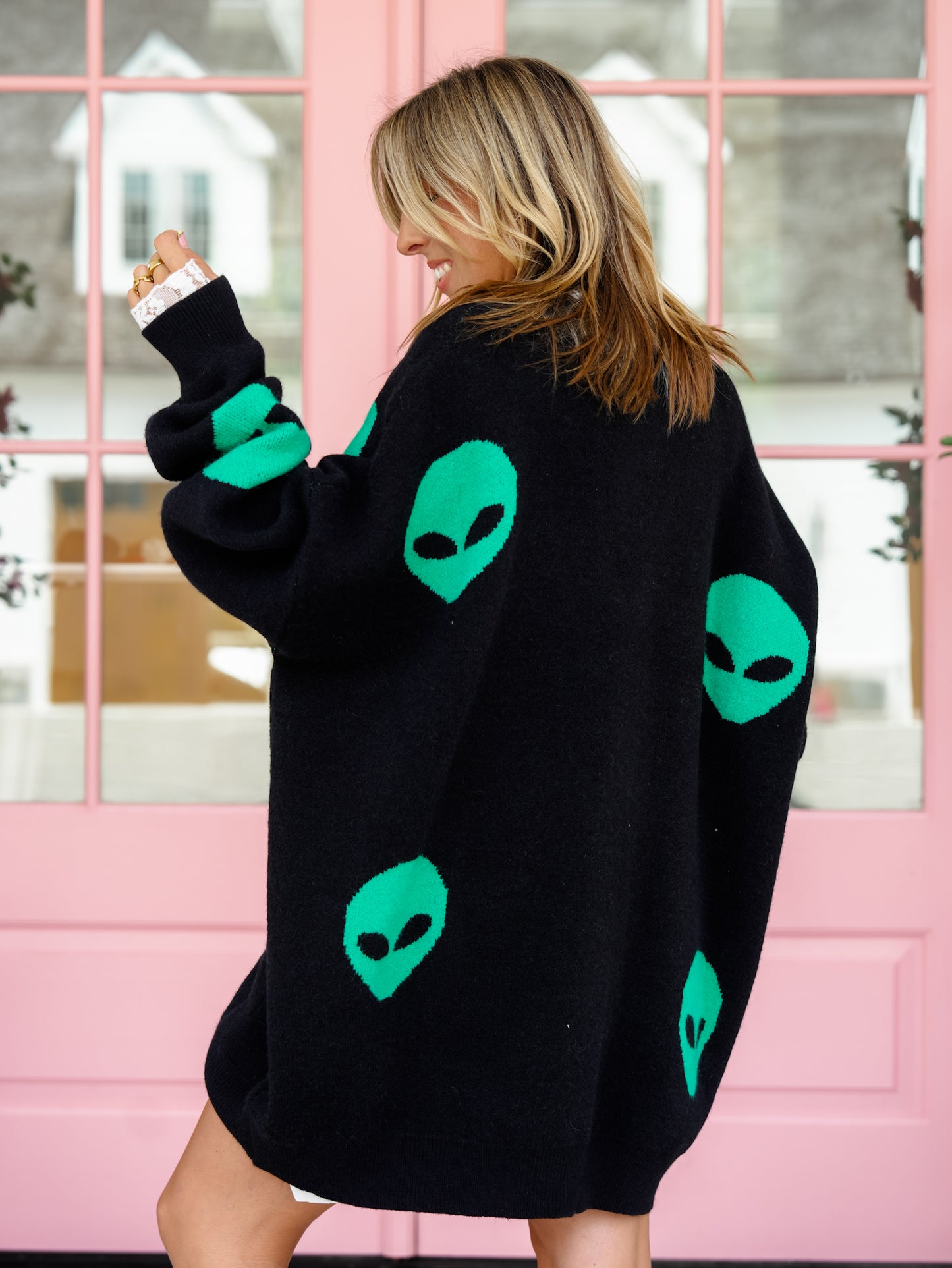 Alien Pattern Long Sleeve Button Down Cardigan