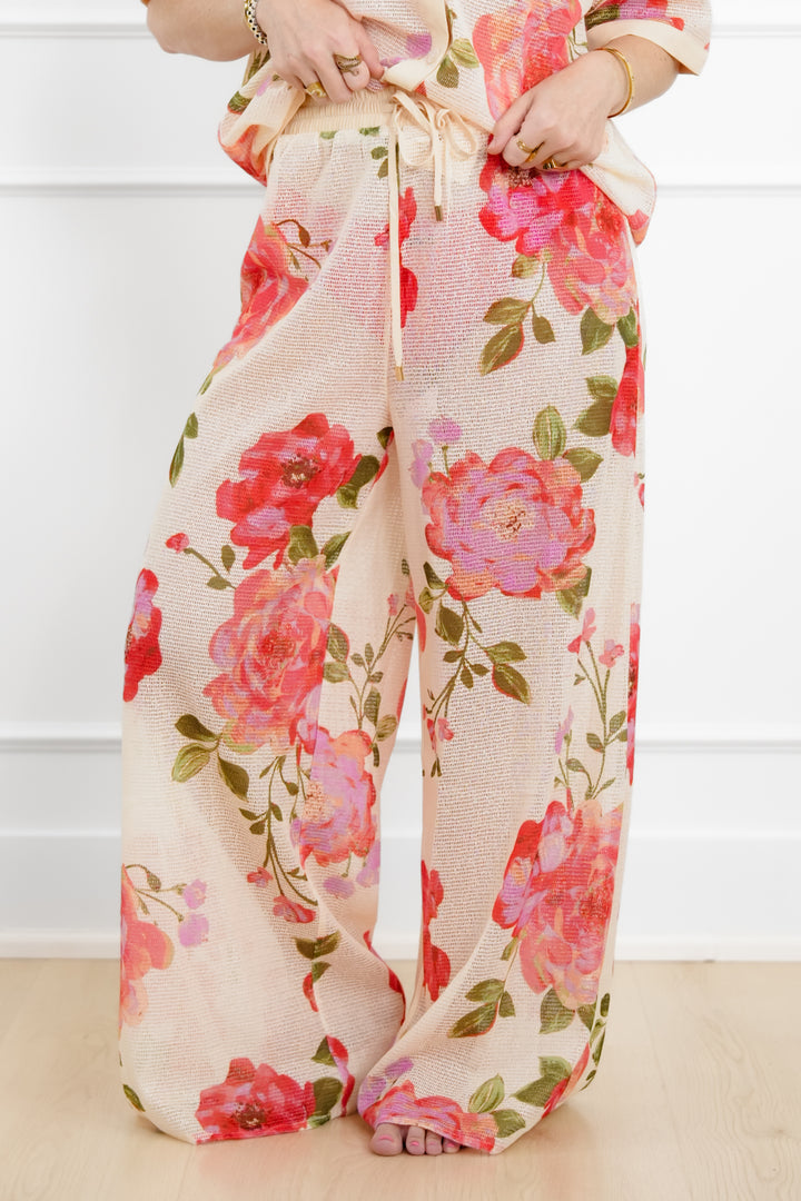 Plus/Reg Floral Print Mesh Wide Leg Pant