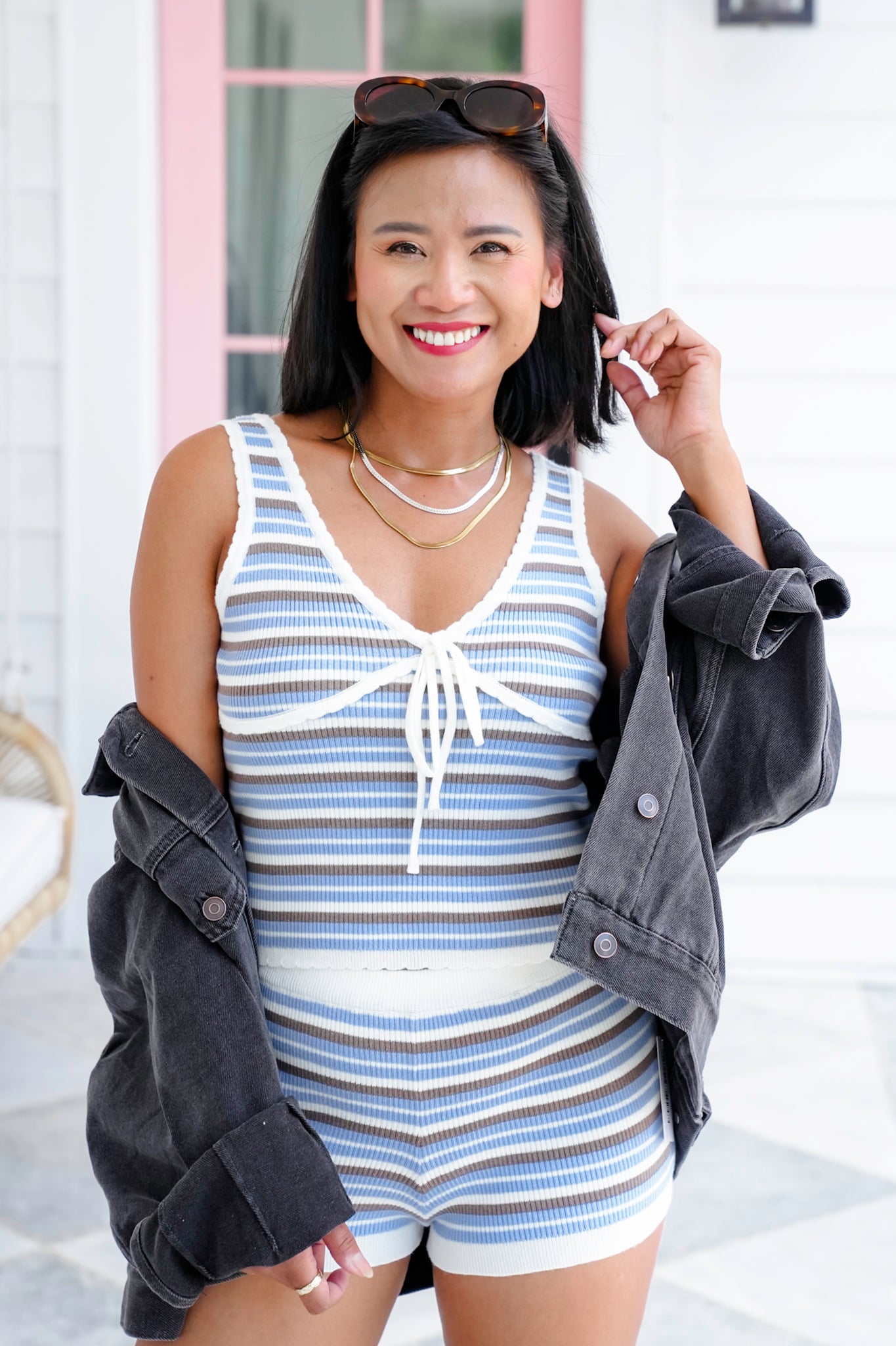 Stripe V Neck Knit Tank Top