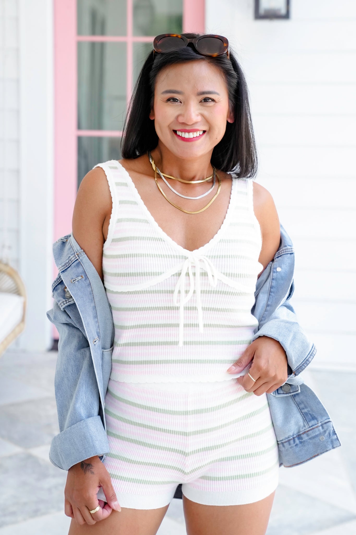 Stripe V Neck Knit Tank Top