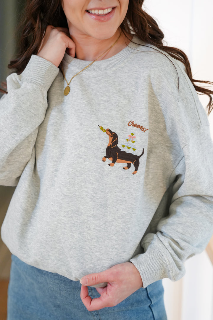Long Sleeve Dog with Martini Pullover Sweatshirt
