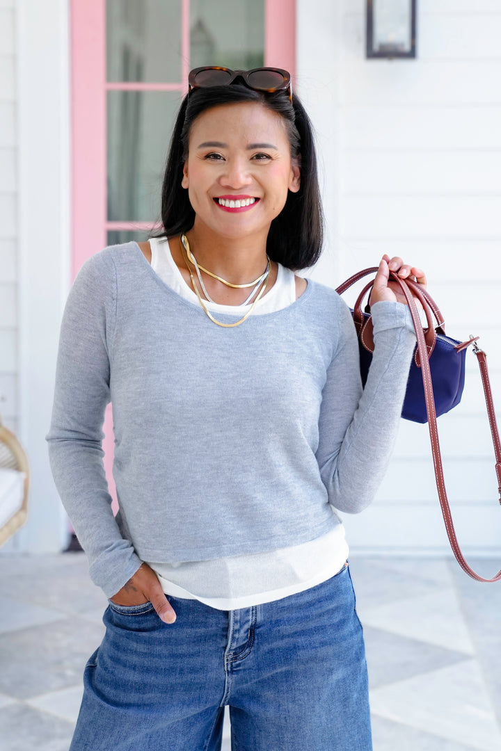 Double Layer Long Sleeve Knit Top