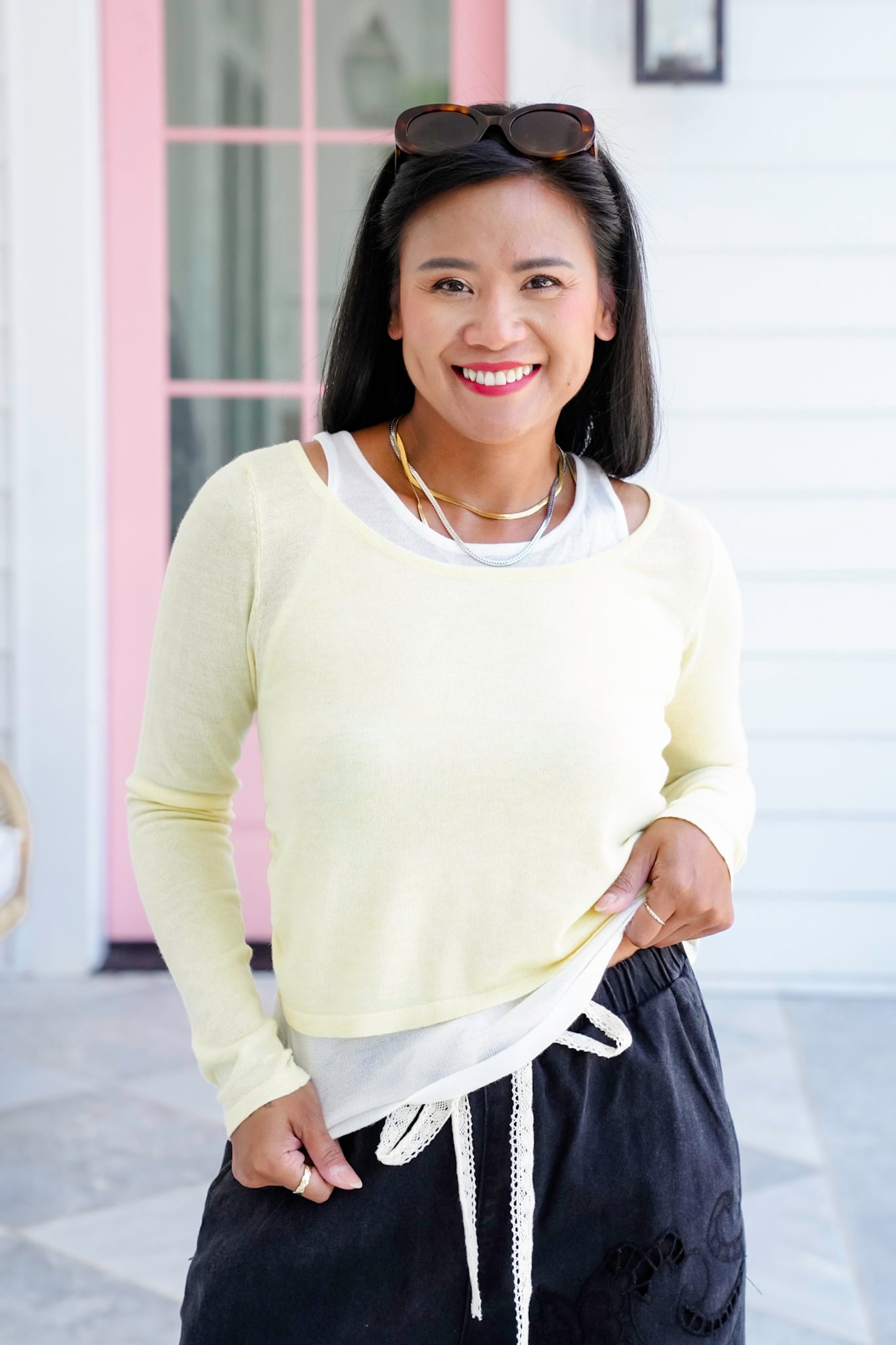 Double Layer Long Sleeve Knit Top