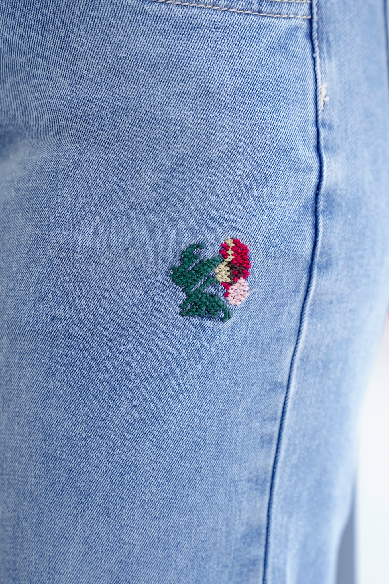 Medium Wash Floral Embroidered Jeans