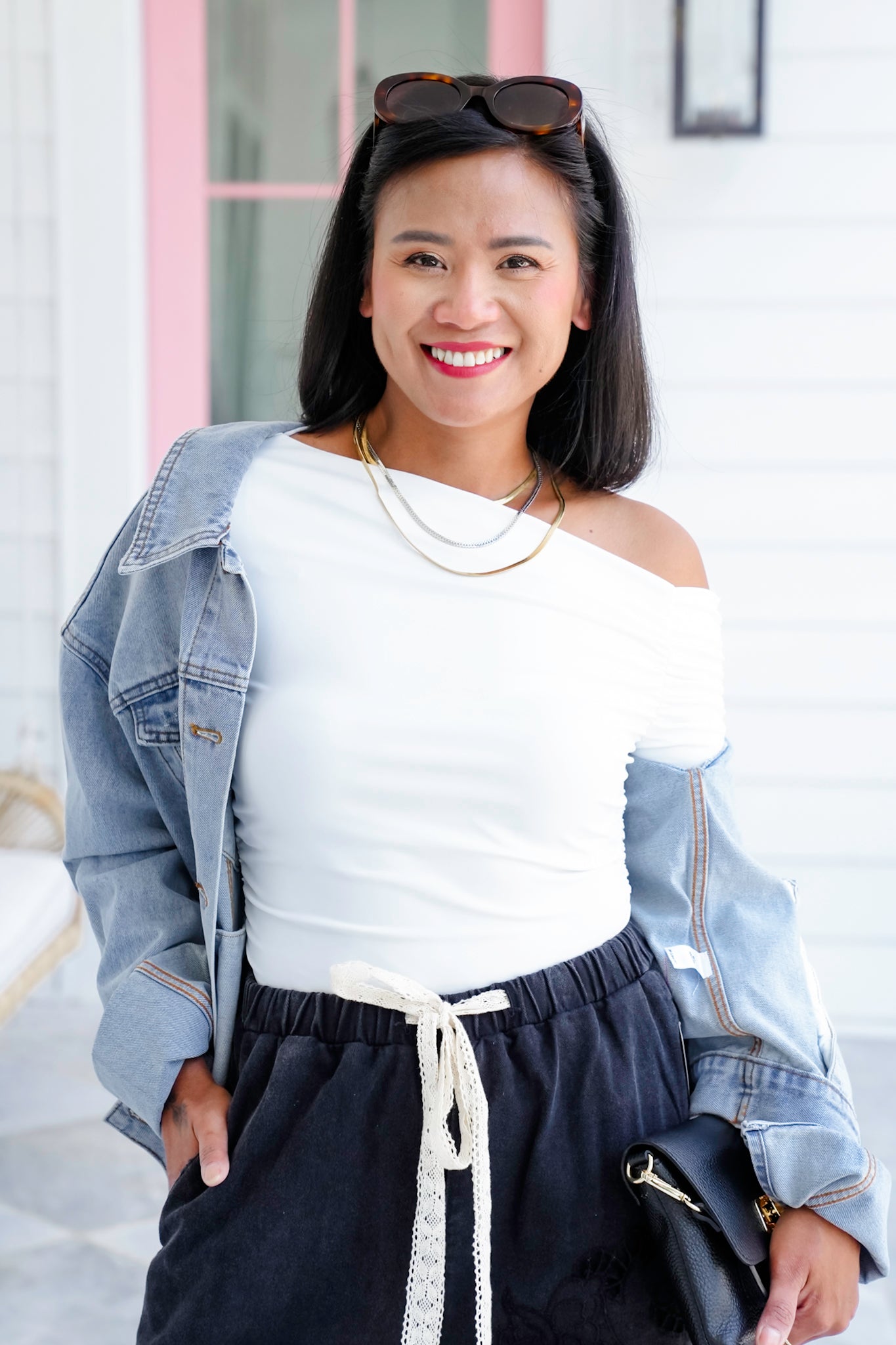 Long Sleeve One Shoulder Top with Shirring Detail