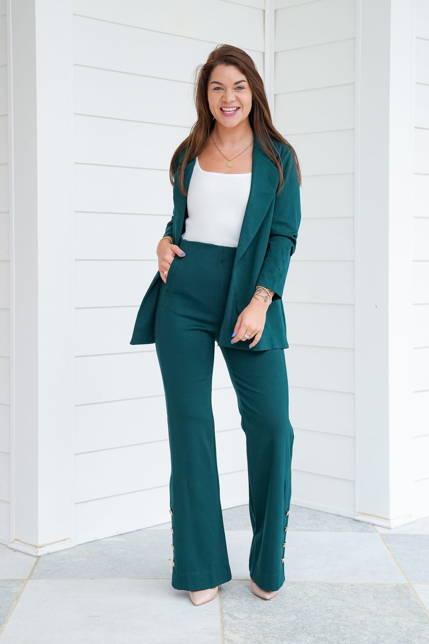 Door Buster! Plus/Reg Magic Stretch Pull-On Pants with Button Detail - Freckled Poppy