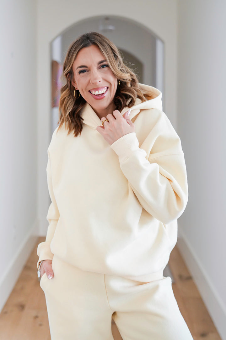 Cream Long Sleeve Pullover Hoodie