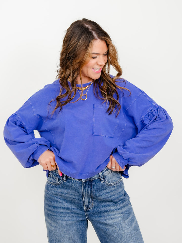 Mineral Washed Puff Sleeve Boxy Top - Freckled Poppy