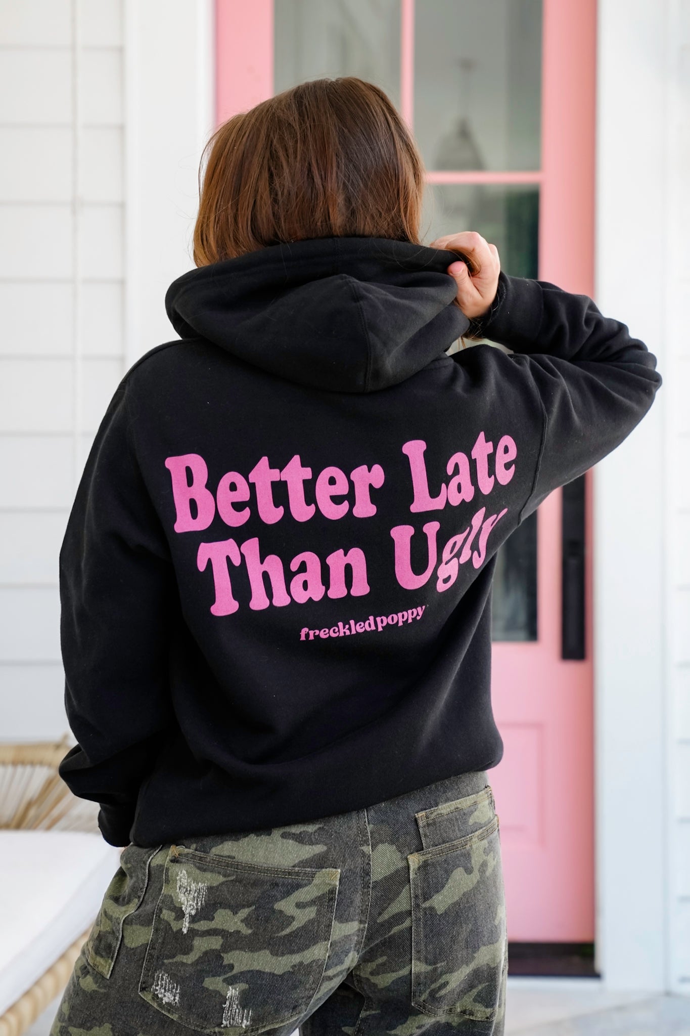 Plus/Reg Long Sleeve "Better Late Than Ugly" Graphic Hoodie
