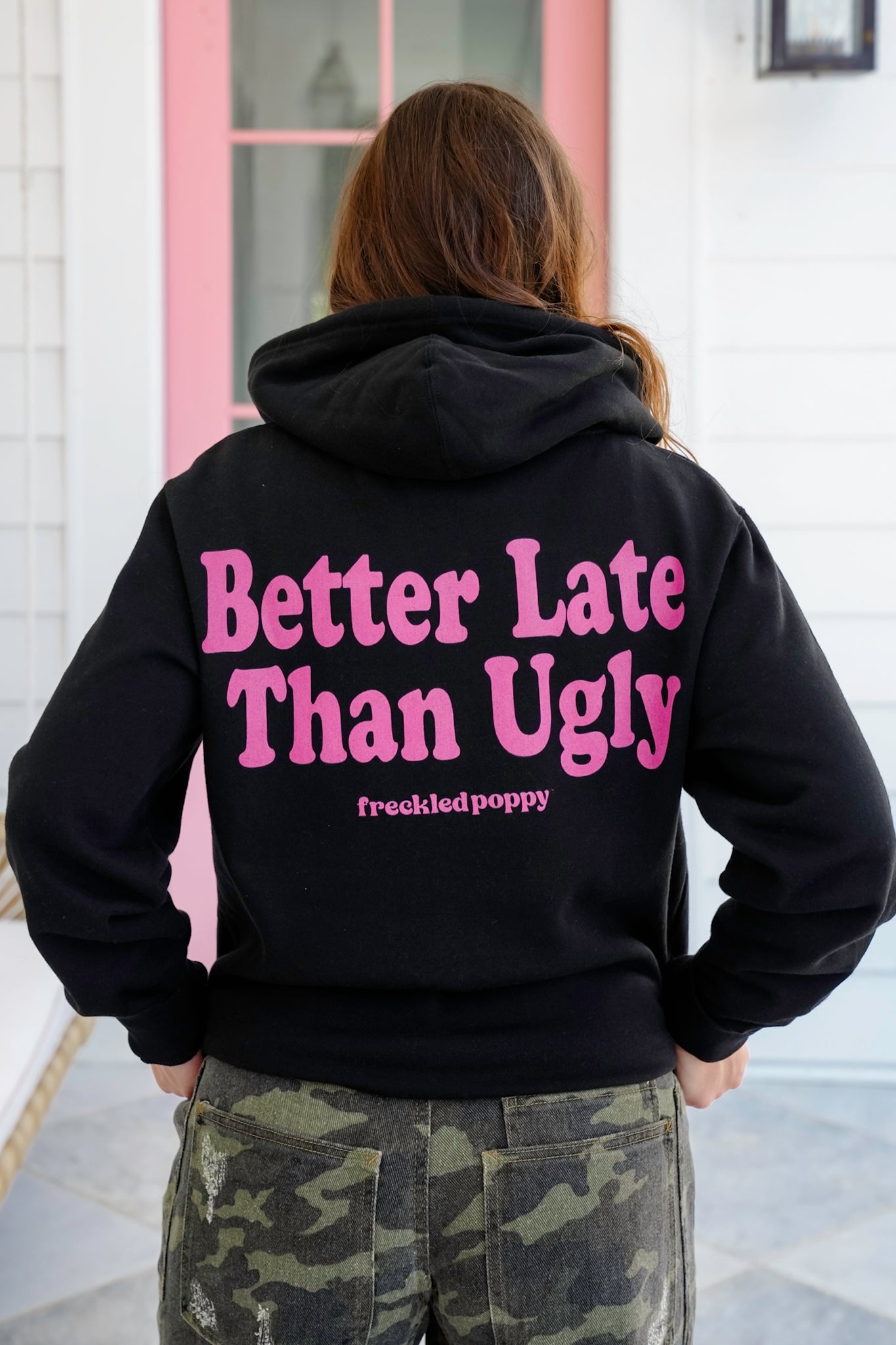 Plus/Reg Long Sleeve "Better Late Than Ugly" Graphic Hoodie