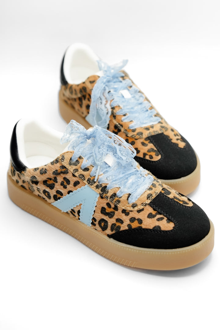 MIA Textured Animal Print Low Top Sneaker with Lace Detail