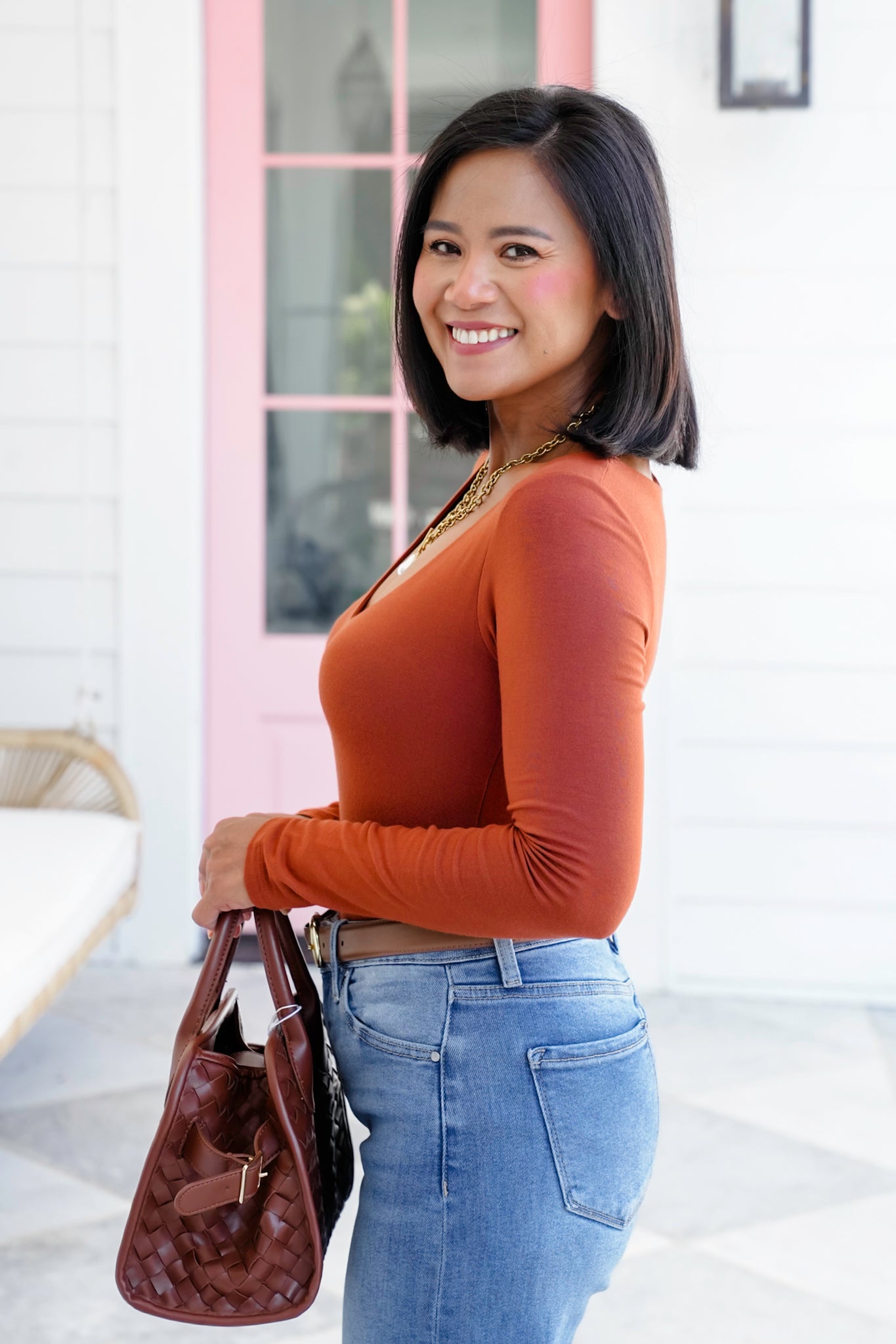 Solid Long Sleeve V Neck Double Layered Top