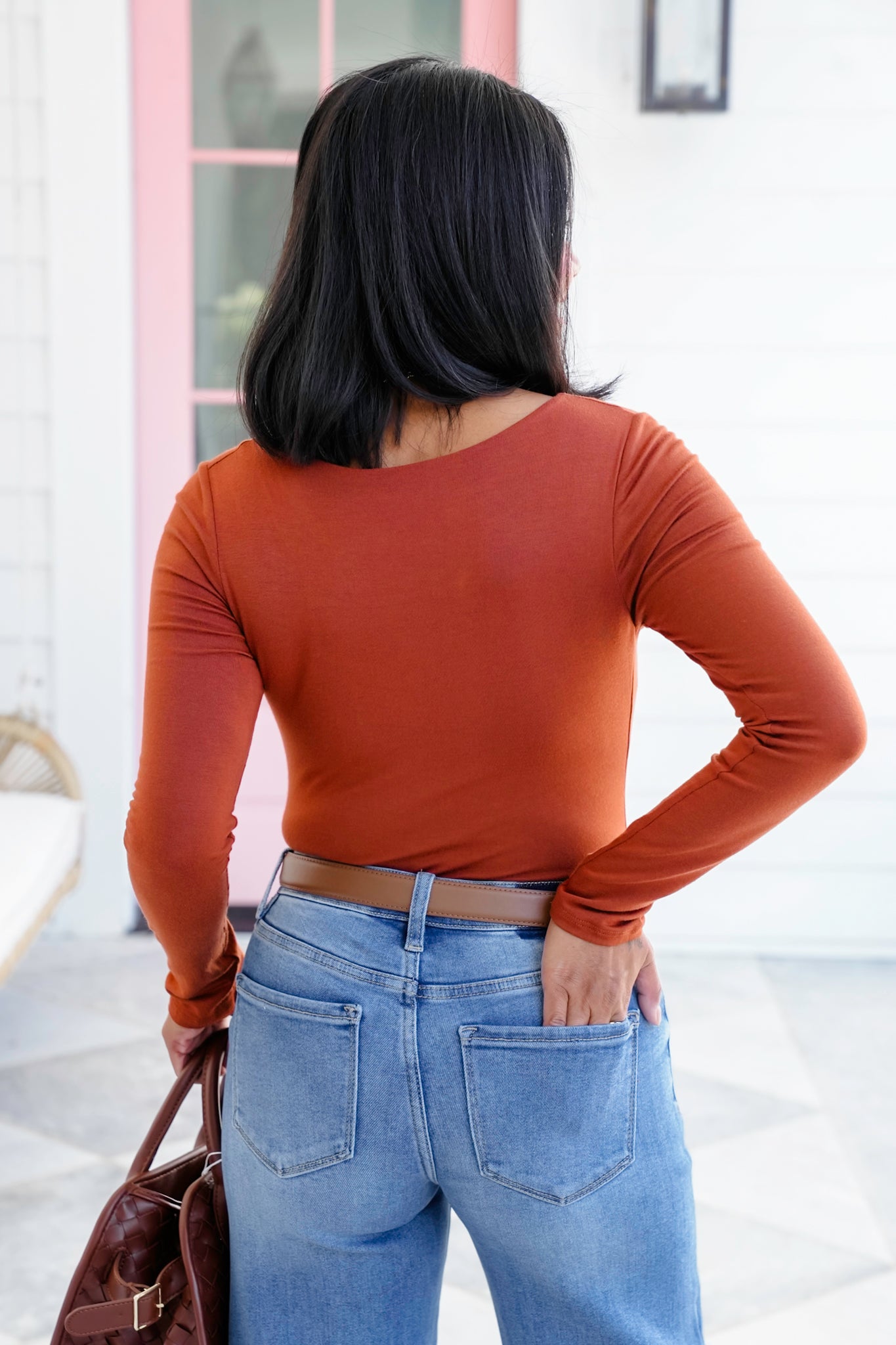 Solid Long Sleeve V Neck Double Layered Top