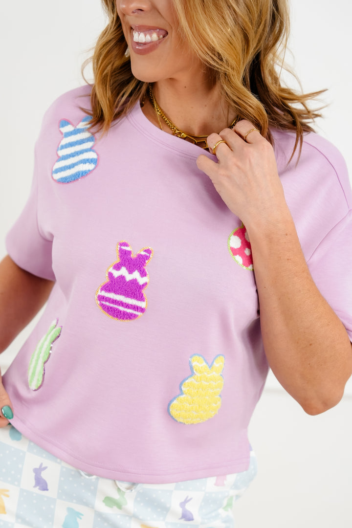 Lavender Short Sleeve Top with Chenille Peeps