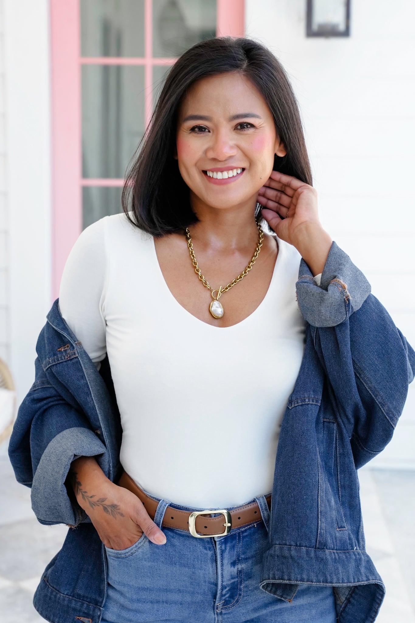 Solid Long Sleeve V Neck Double Layered Top