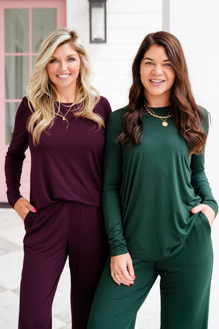 Plus/Reg Solid Long Sleeve Crew Neck Top