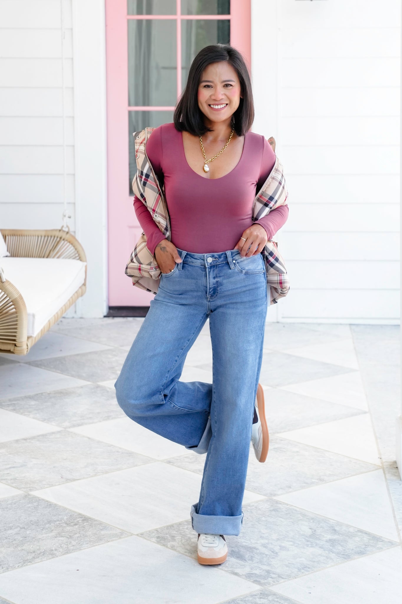 Solid Long Sleeve V Neck Double Layered Top