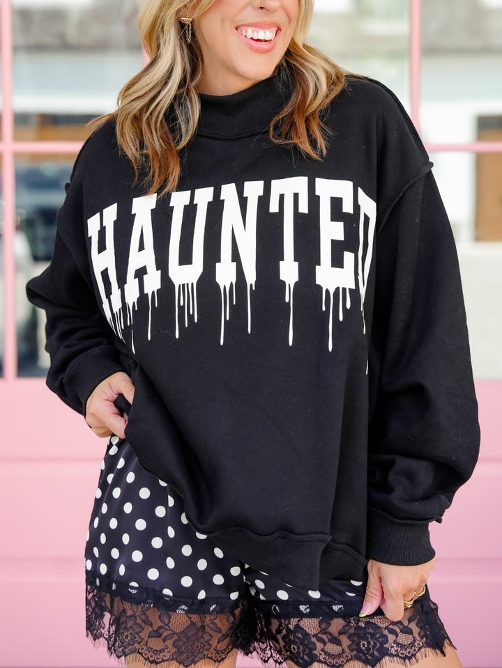 Reversible Long Sleeve Haunted/Spooky Mock Neck Graphic Sweatshirt - Freckled Poppy