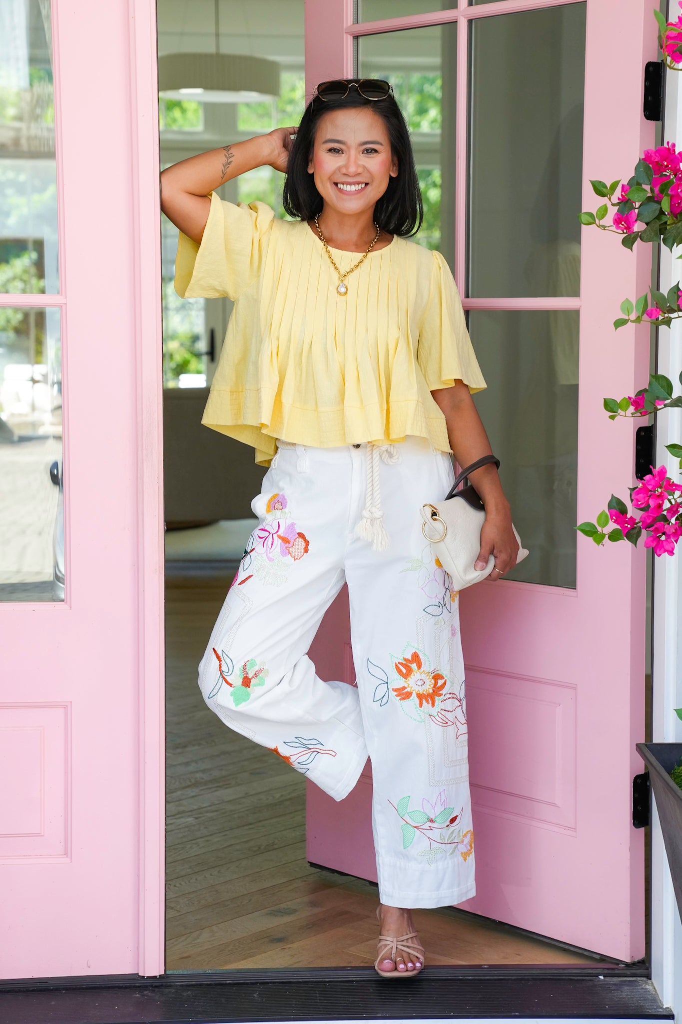 Short Sleeve Round Neck Top with Pintuck Detail